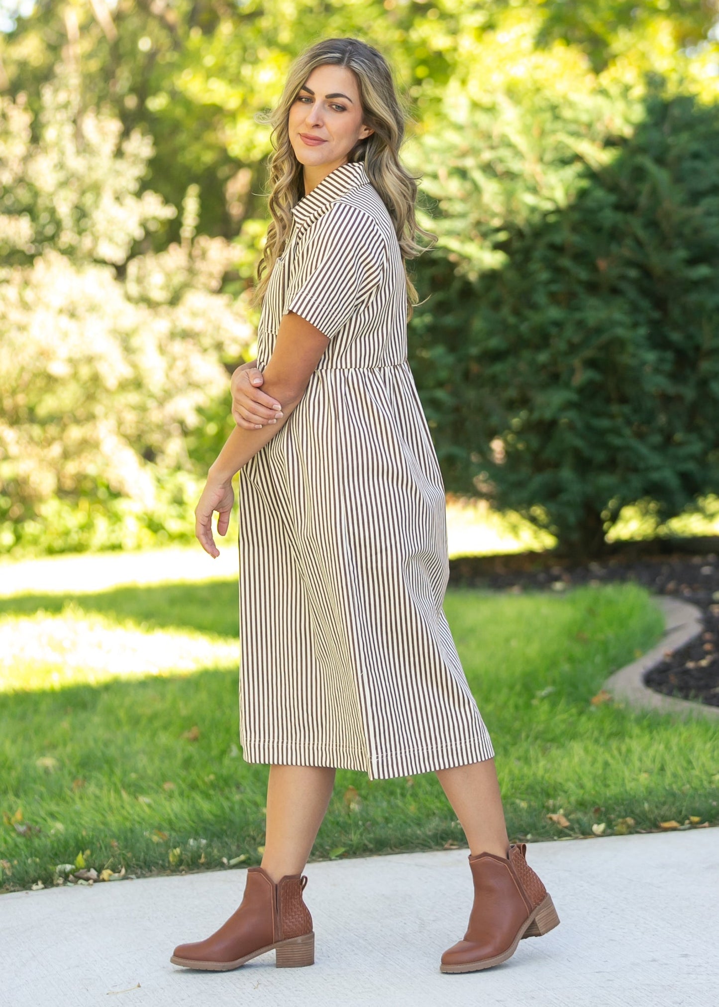 Stripe Half Zip Midi Dress FF Dresses