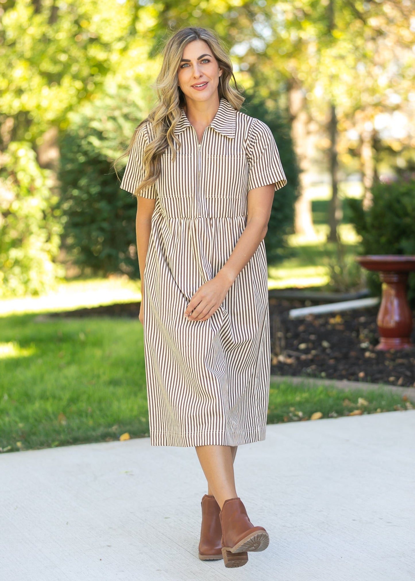 Stripe Half Zip Midi Dress FF Dresses