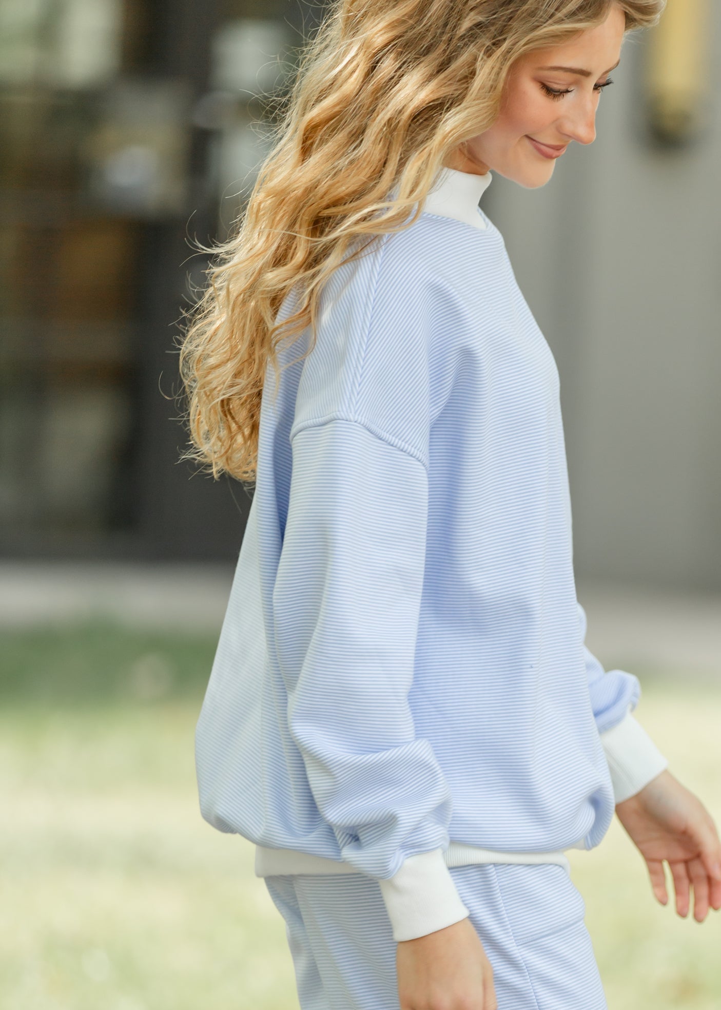 Stripe Mock Neck Sweatshirt FF Tops