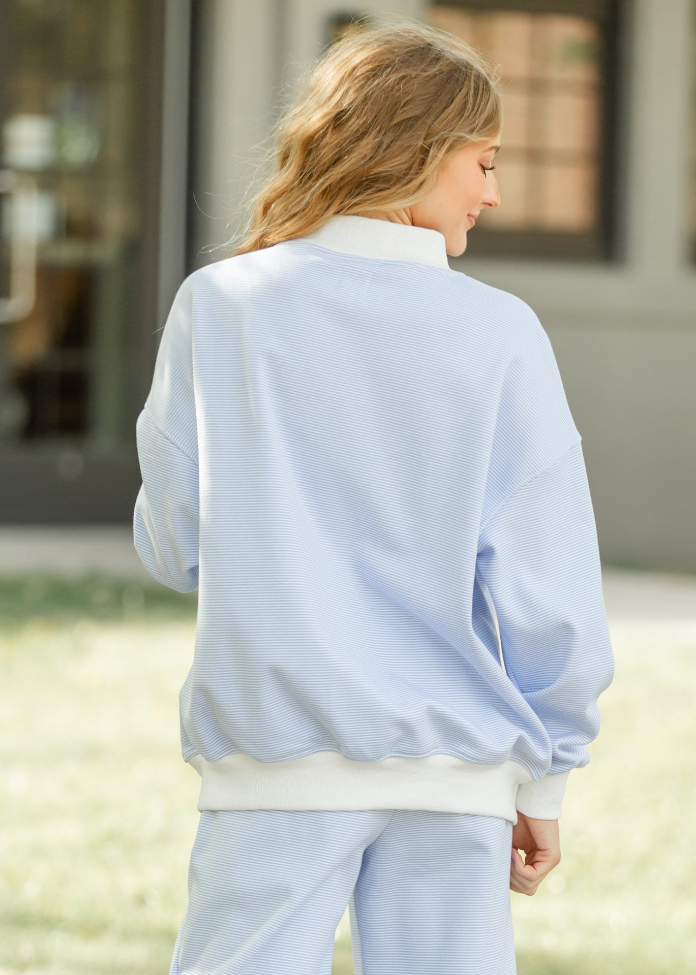 Stripe Mock Neck Sweatshirt FF Tops