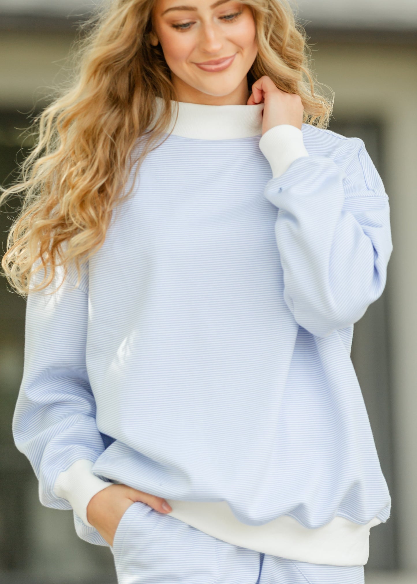 Stripe Mock Neck Sweatshirt FF Tops