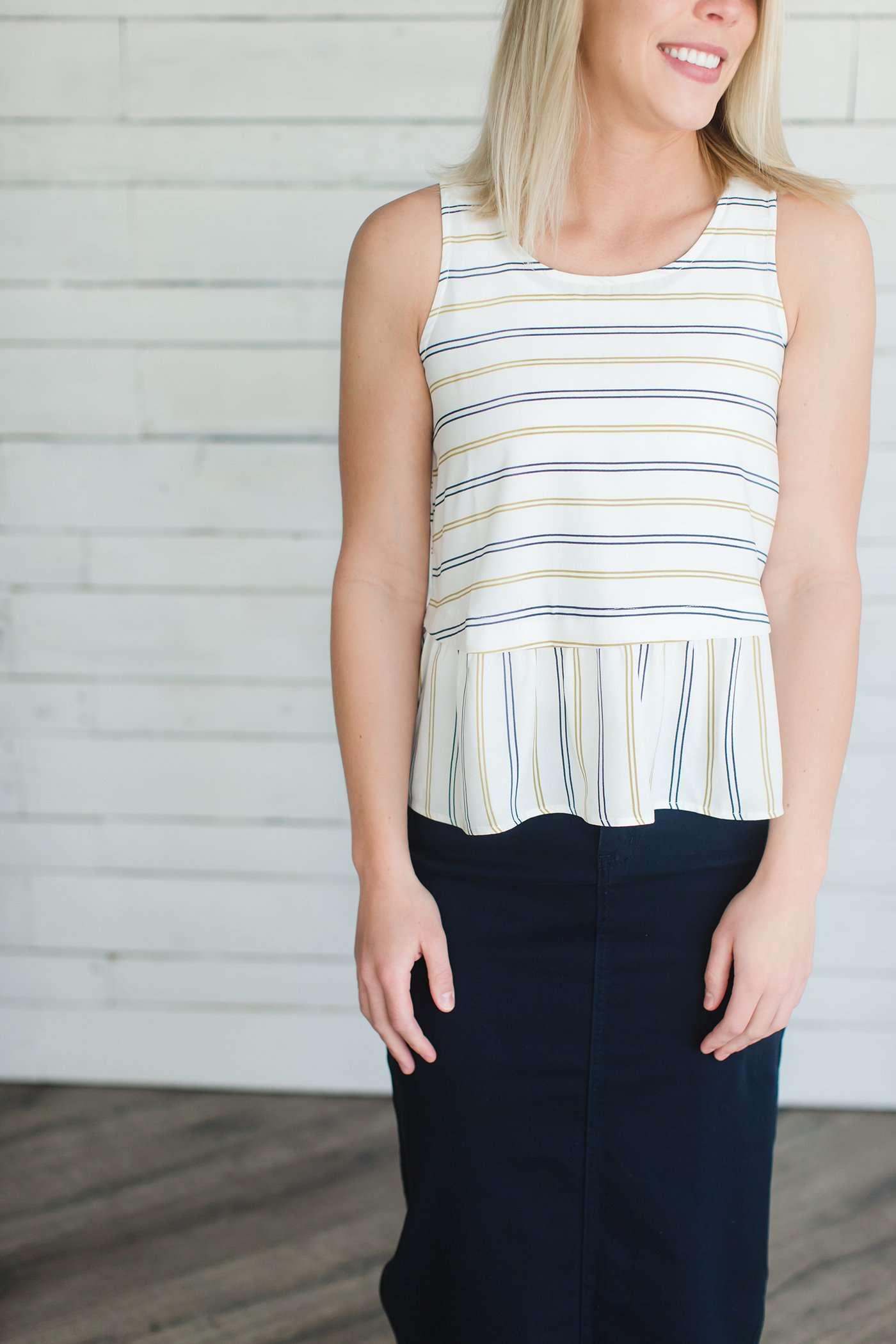 Stripe Peplum Zipper Tank Tops