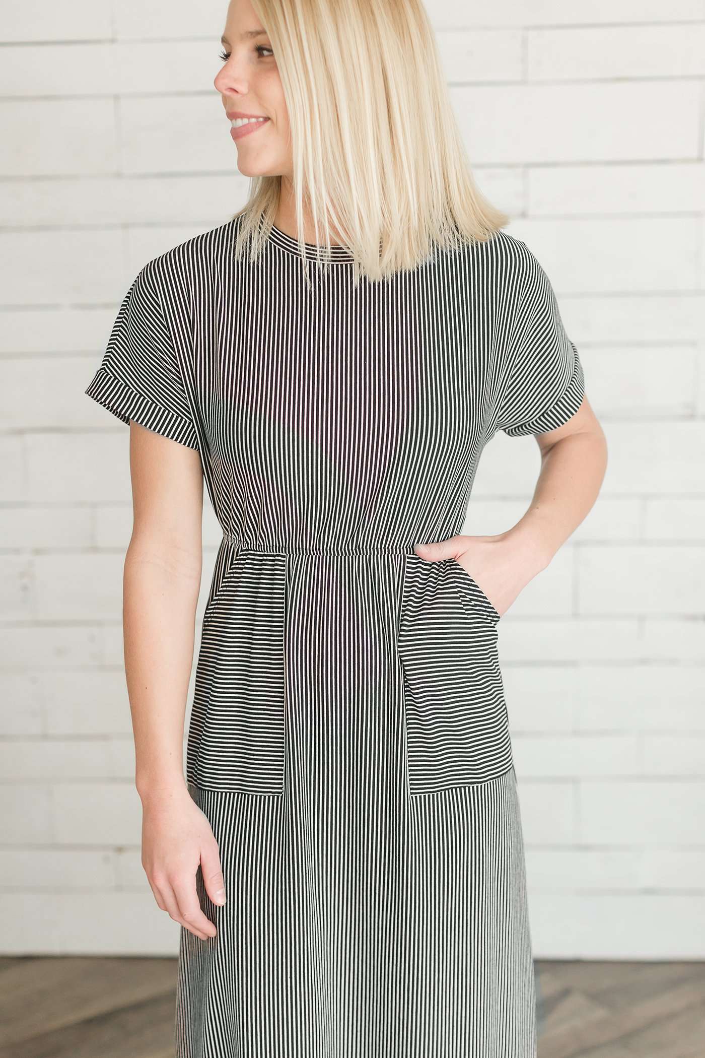 Stripe Pocket Midi Dress Dresses