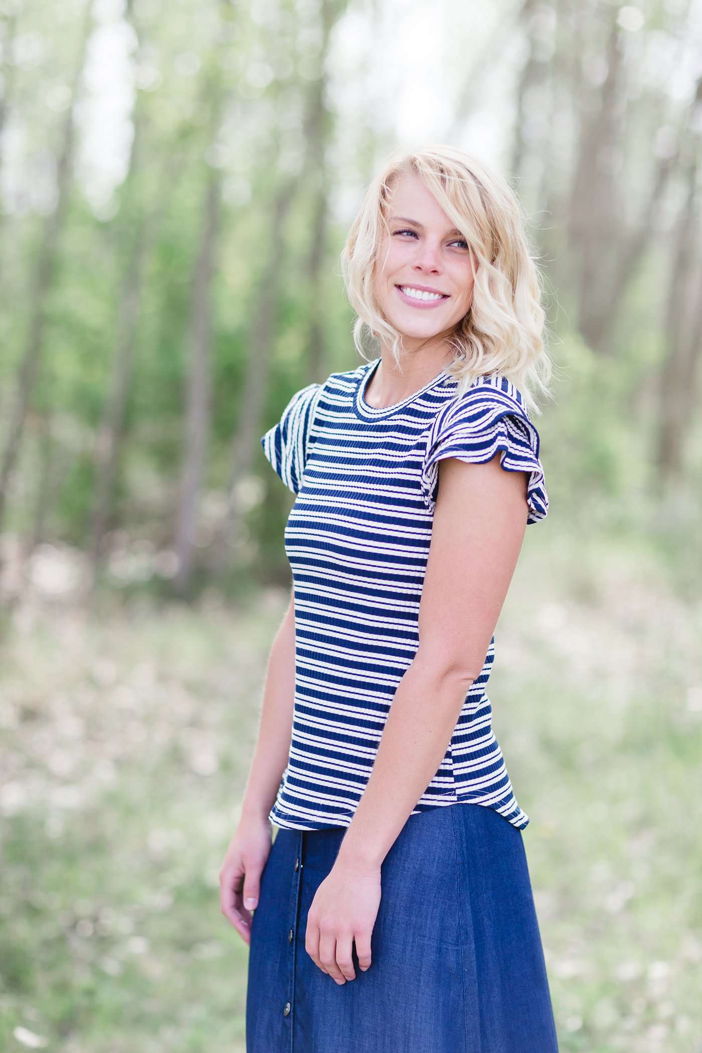 Stripe Ribbed Tee - FINAL SALE Tops Navy / S