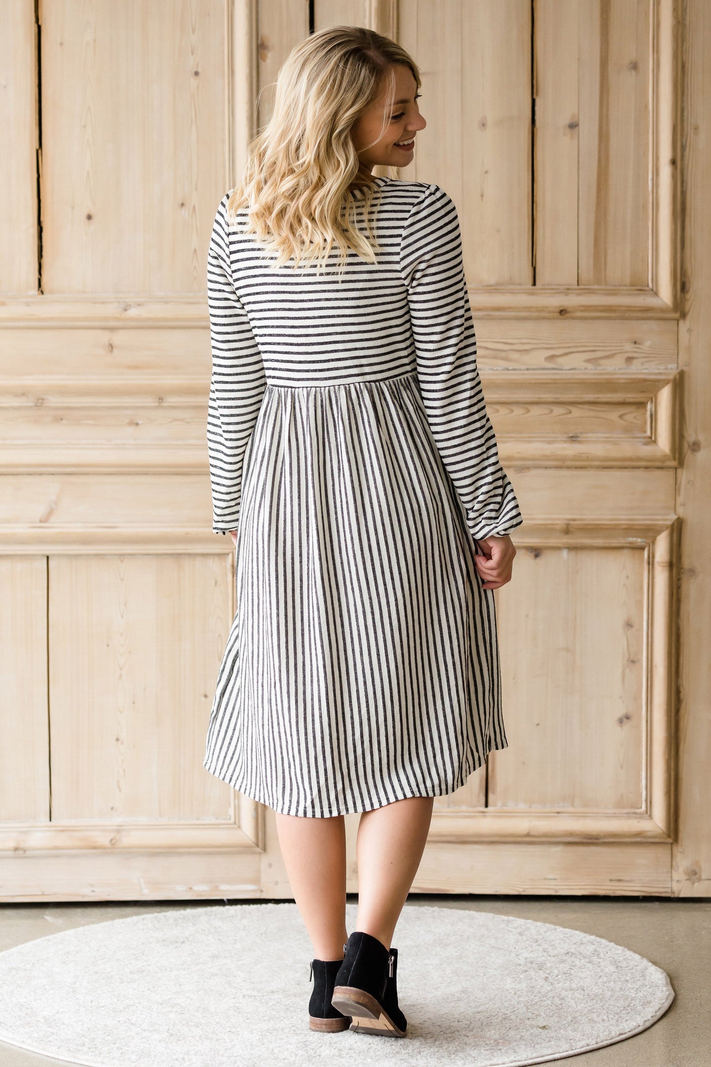 Striped Balloon Sleeve Midi Dress - FINAL SALE Dresses