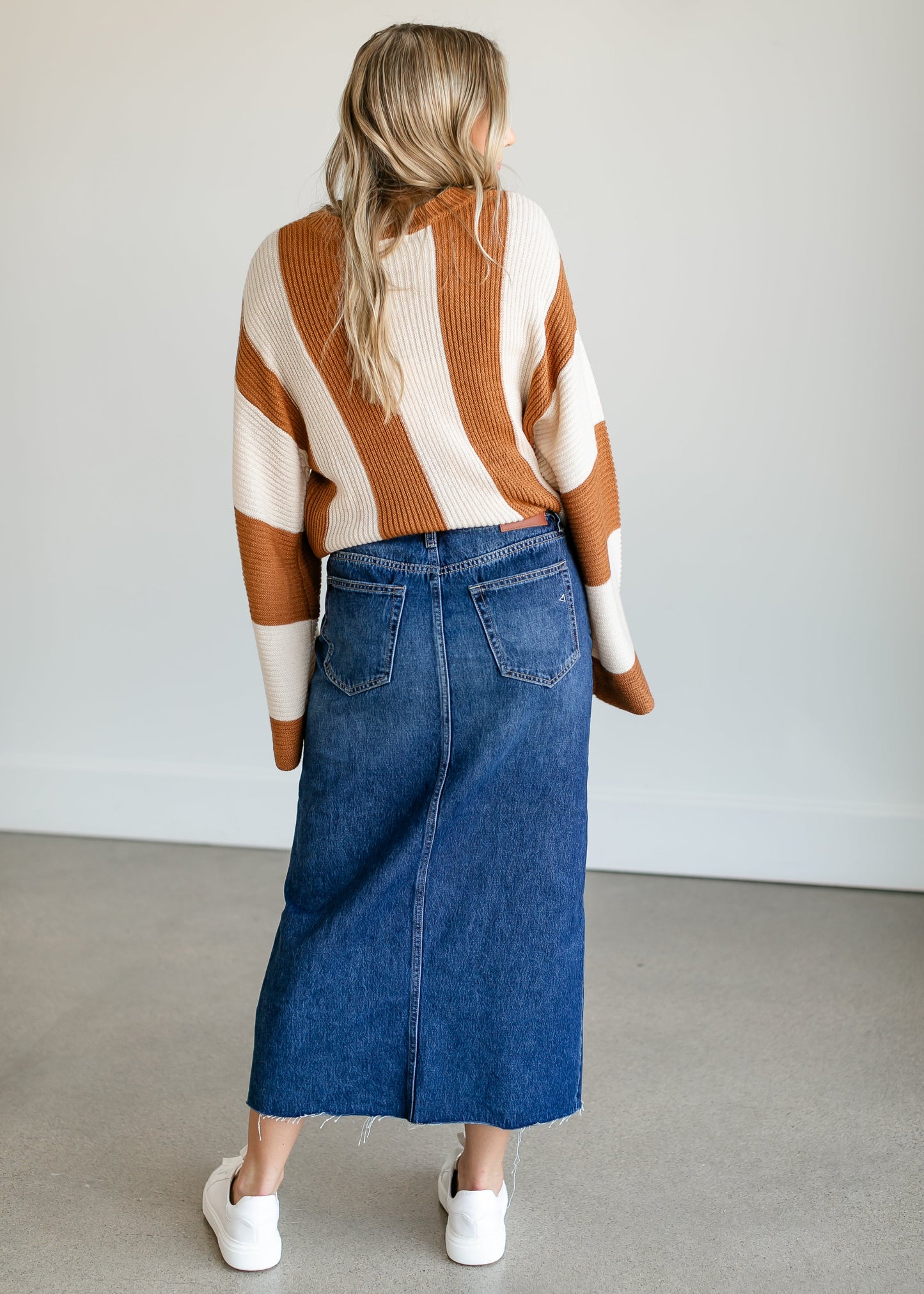 Striped Bell Sleeve Knit Sweater FF Tops