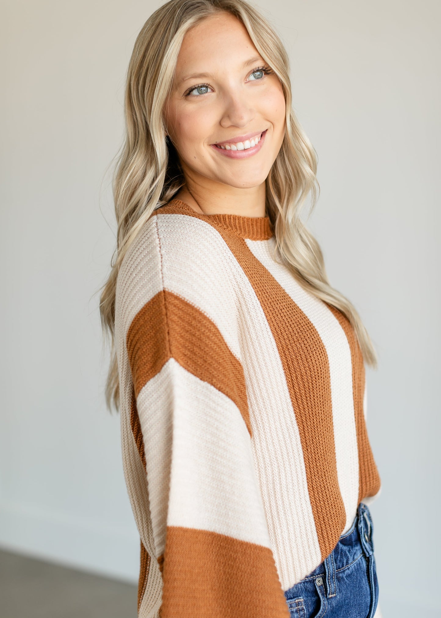 Striped Bell Sleeve Knit Sweater FF Tops