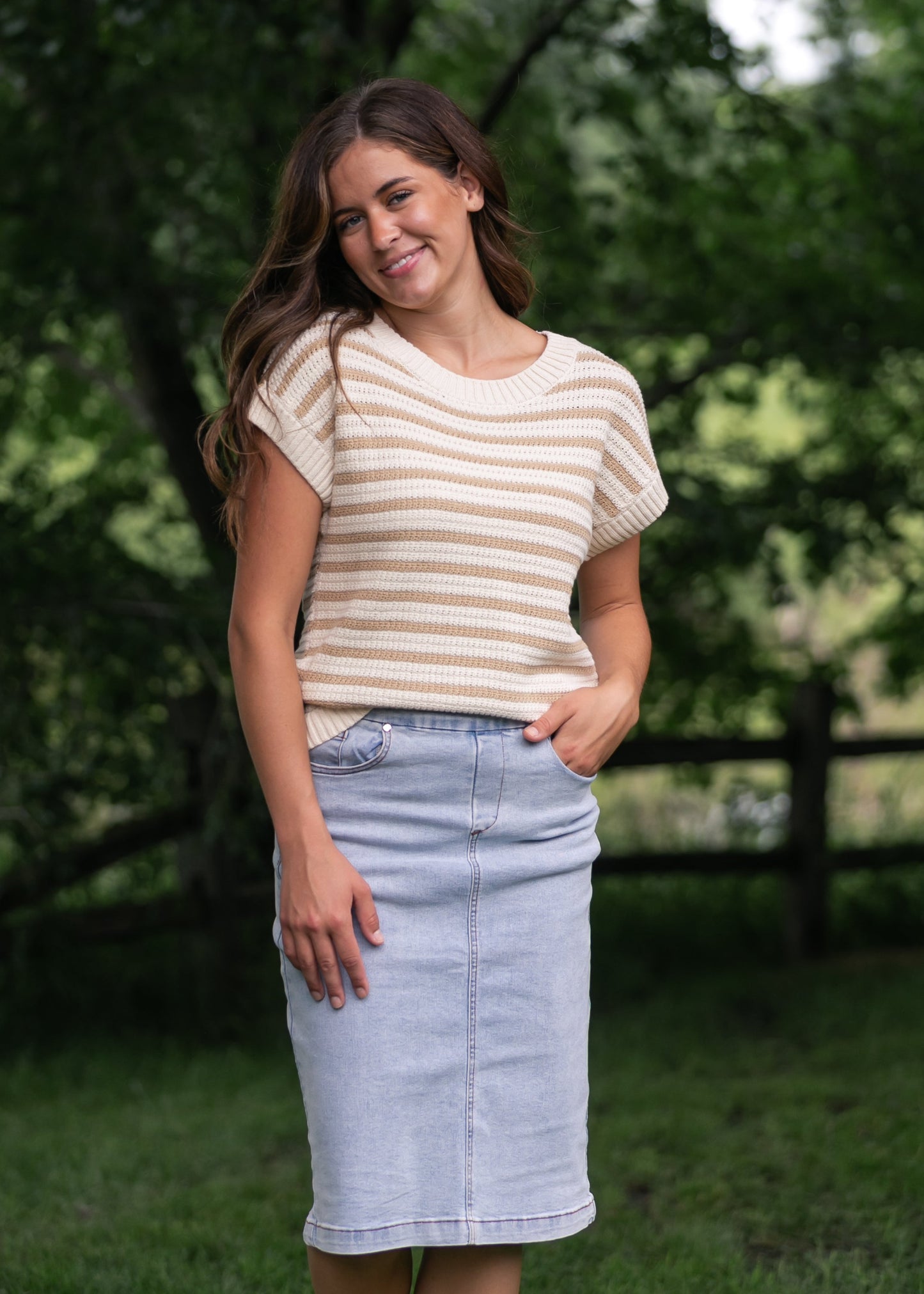 Striped Crewneck Knit Top FF Tops