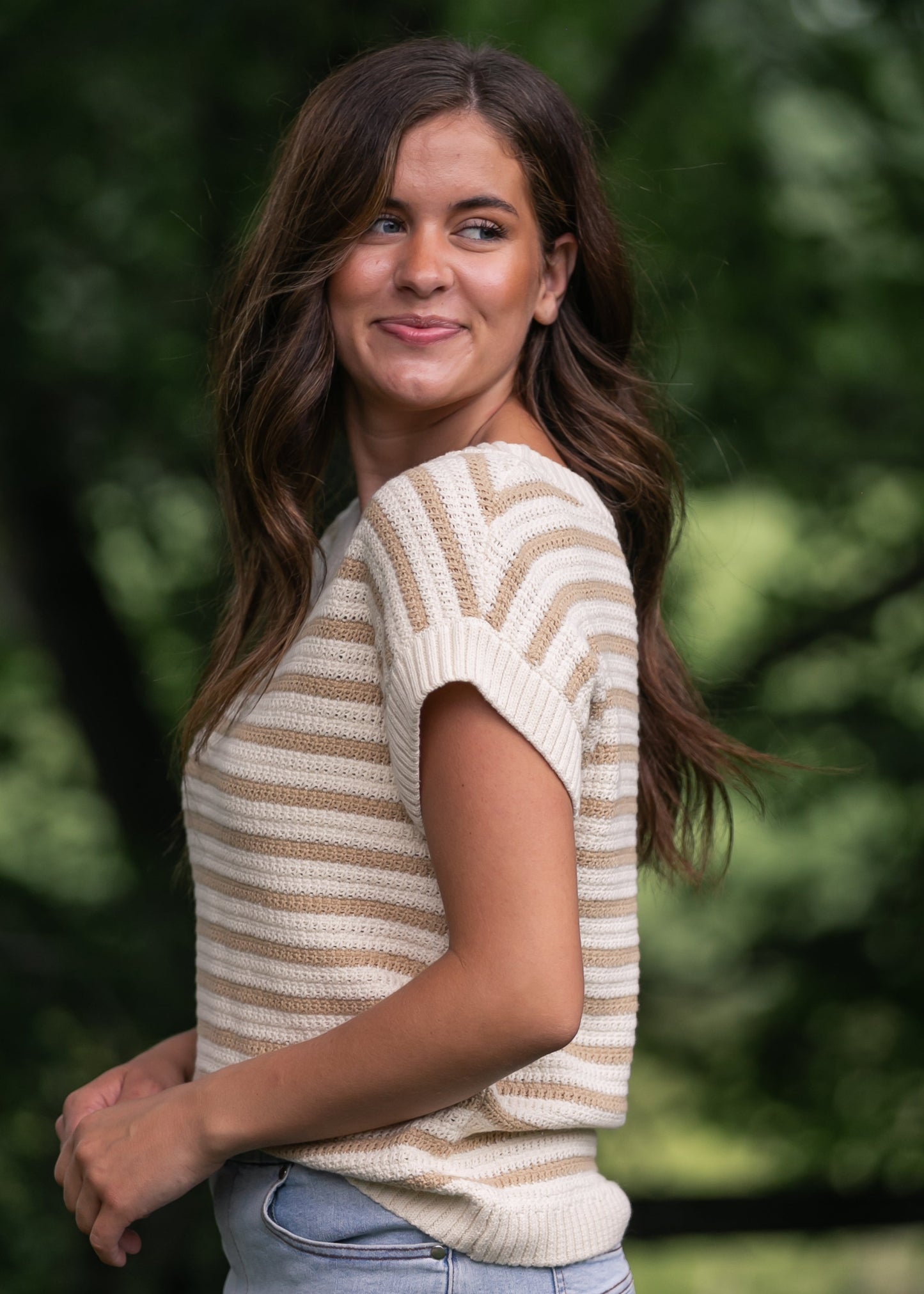 Striped Crewneck Knit Top FF Tops
