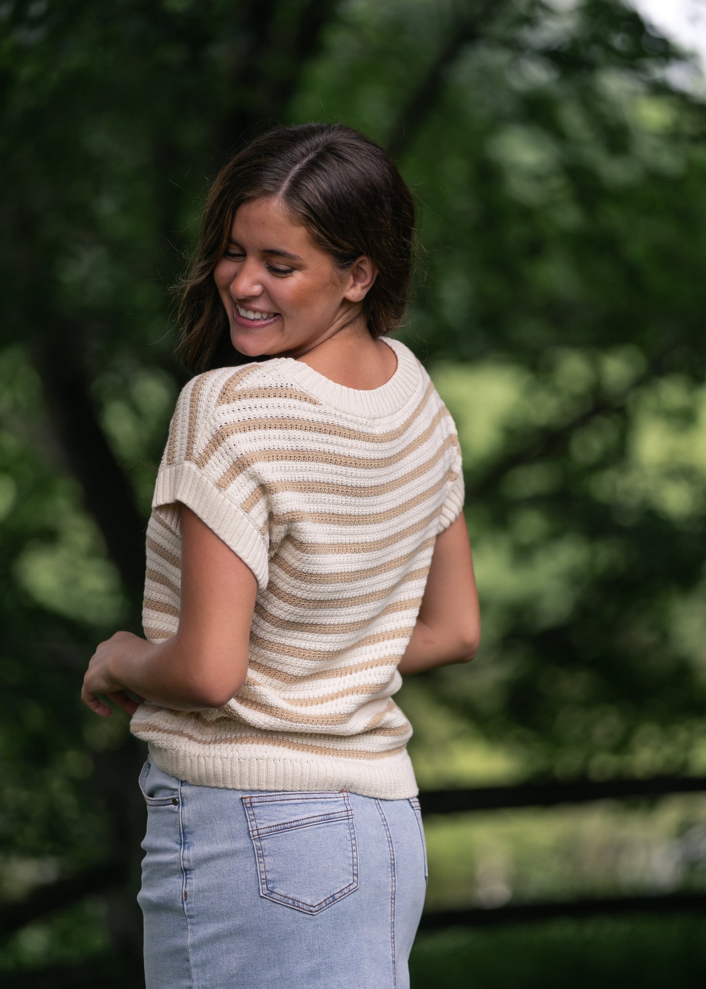 Striped Crewneck Knit Top FF Tops