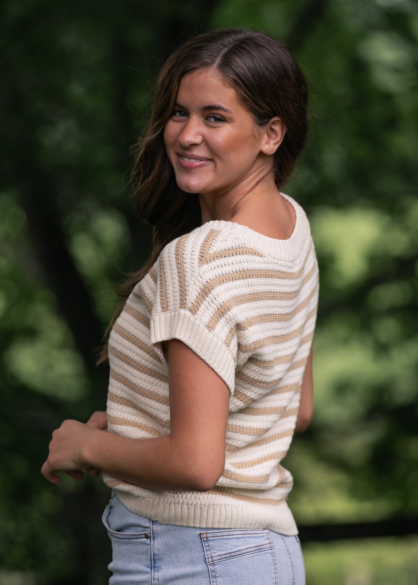 Striped Crewneck Knit Top FF Tops