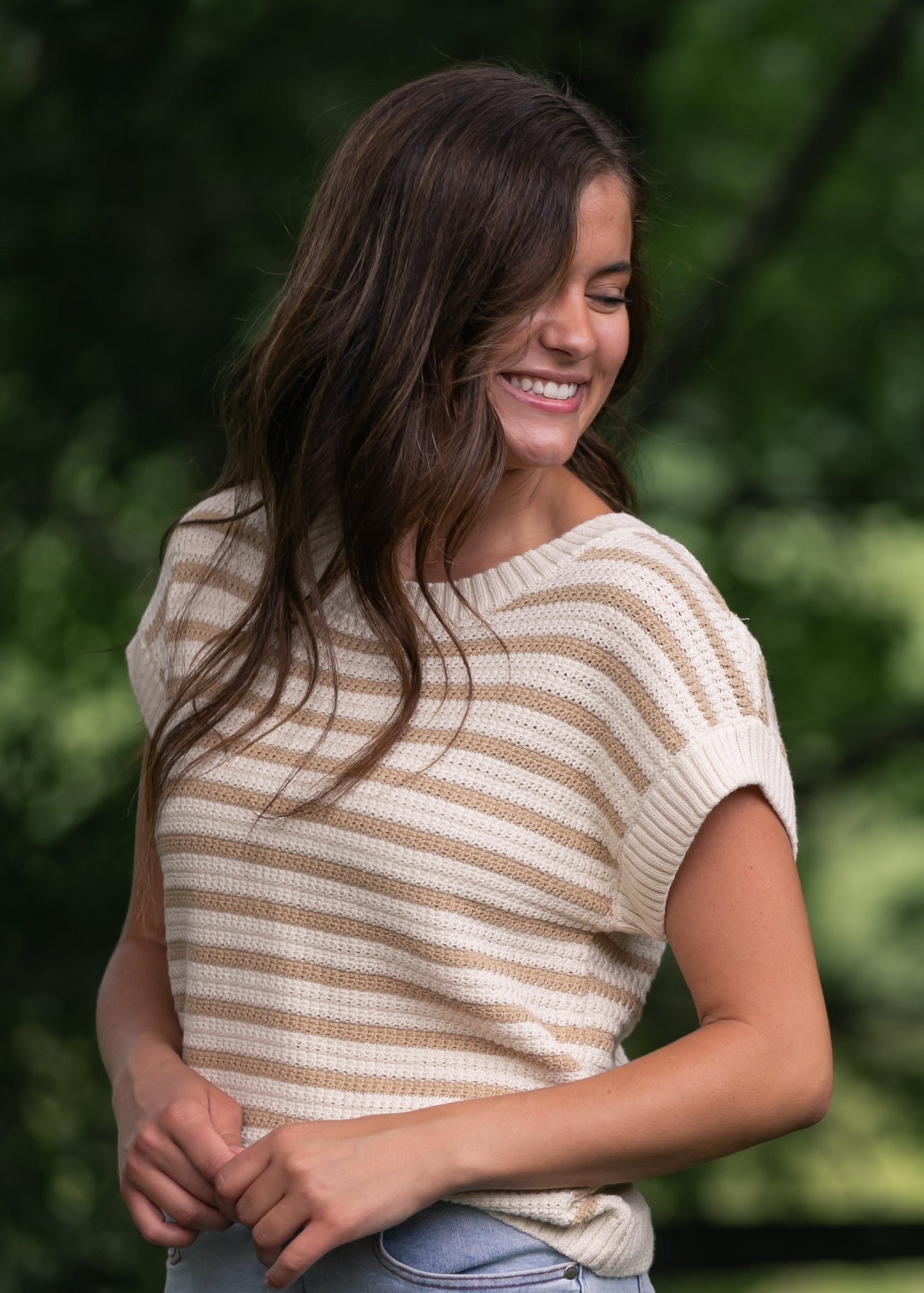 Striped Crewneck Knit Top FF Tops