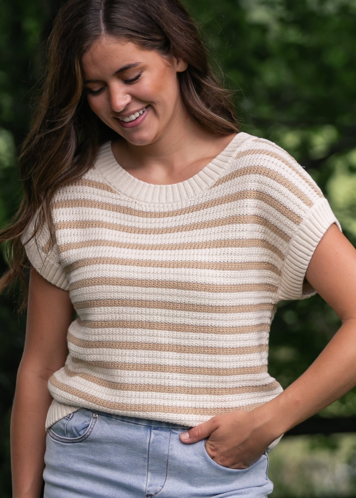 Striped Crewneck Knit Top FF Tops