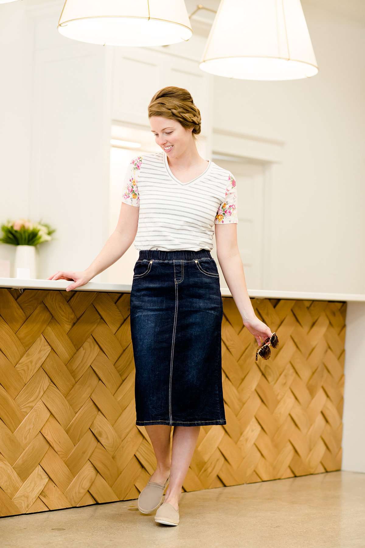 Striped Floral Accent Tee-FINAL SALE Tops