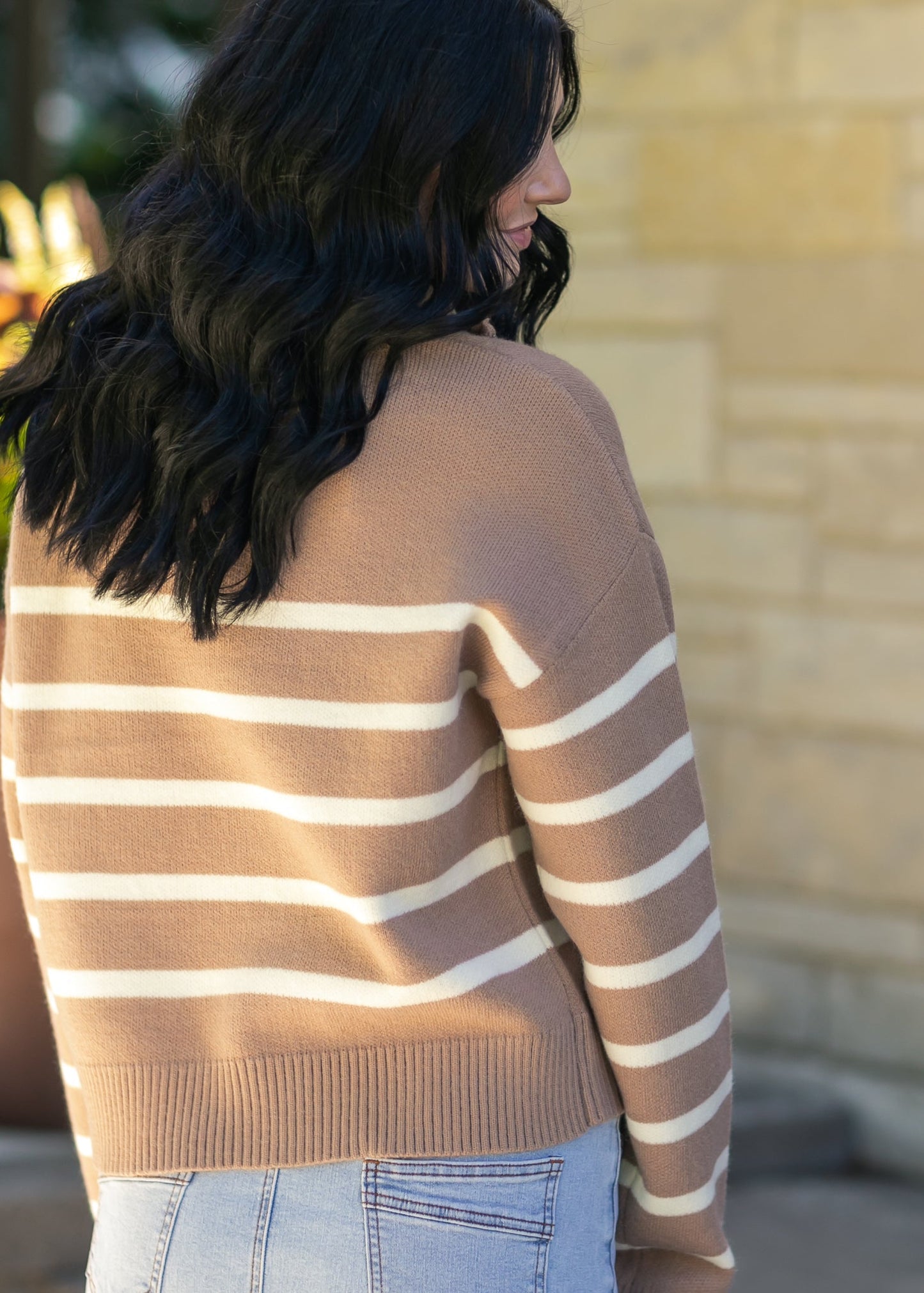 Striped Half Zip Sweater FF Tops