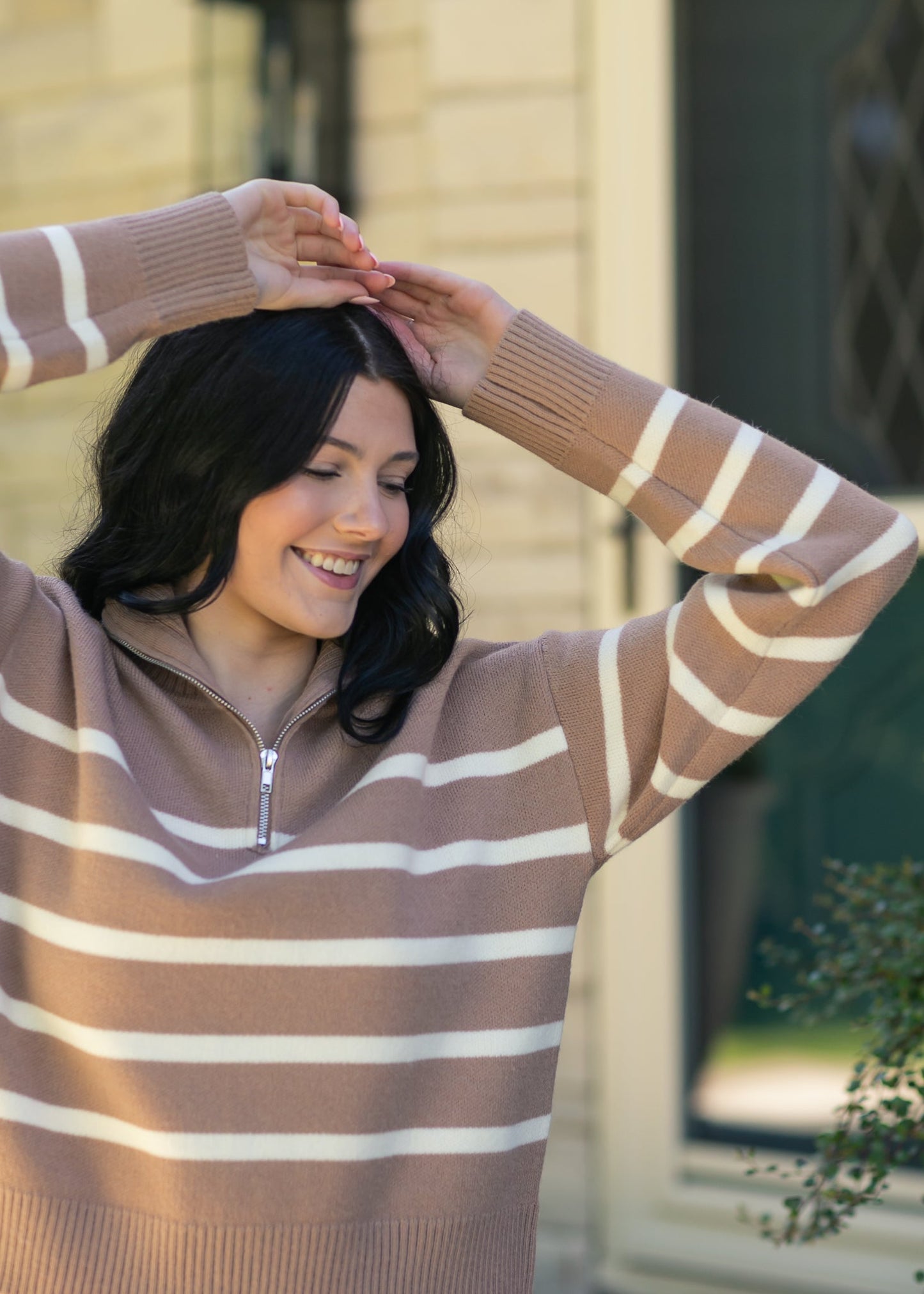 Striped Half Zip Sweater FF Tops