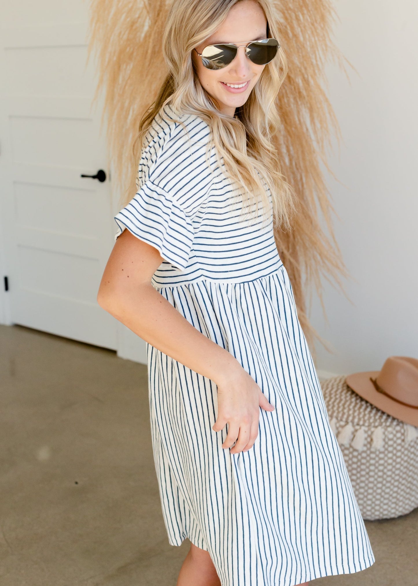 Striped Knit Flutter Sleeve Midi Dress - FINAL SALE Dresses