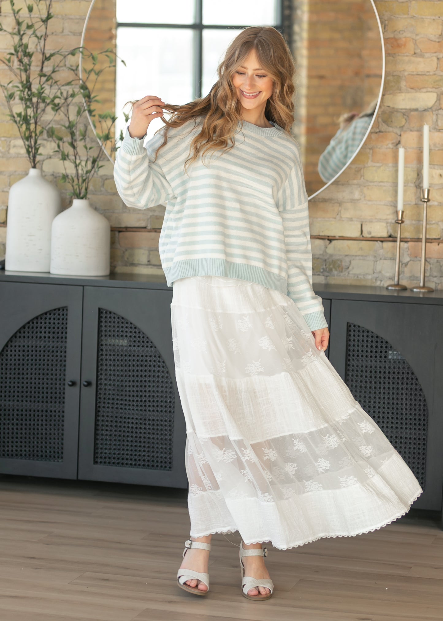 Striped Oversize Knit Sweater FF Tops