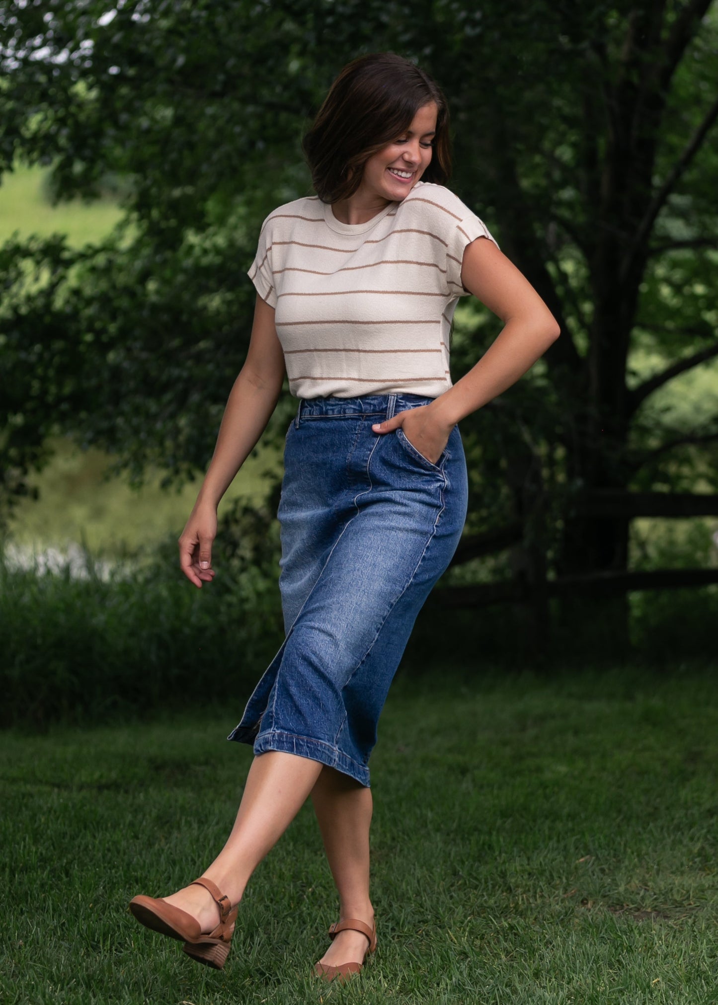 Striped Round Neck Knit Top FF Tops