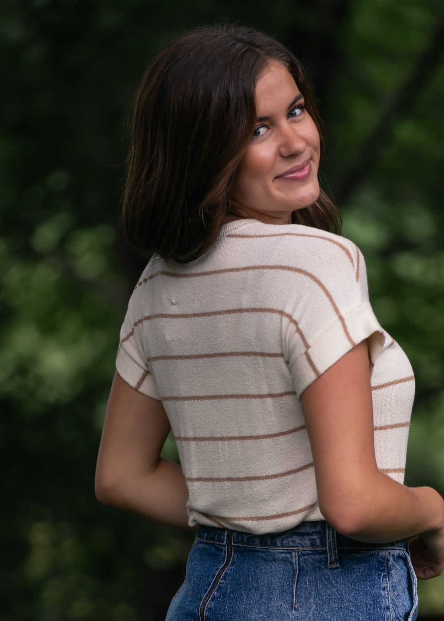 Striped Round Neck Knit Top FF Tops