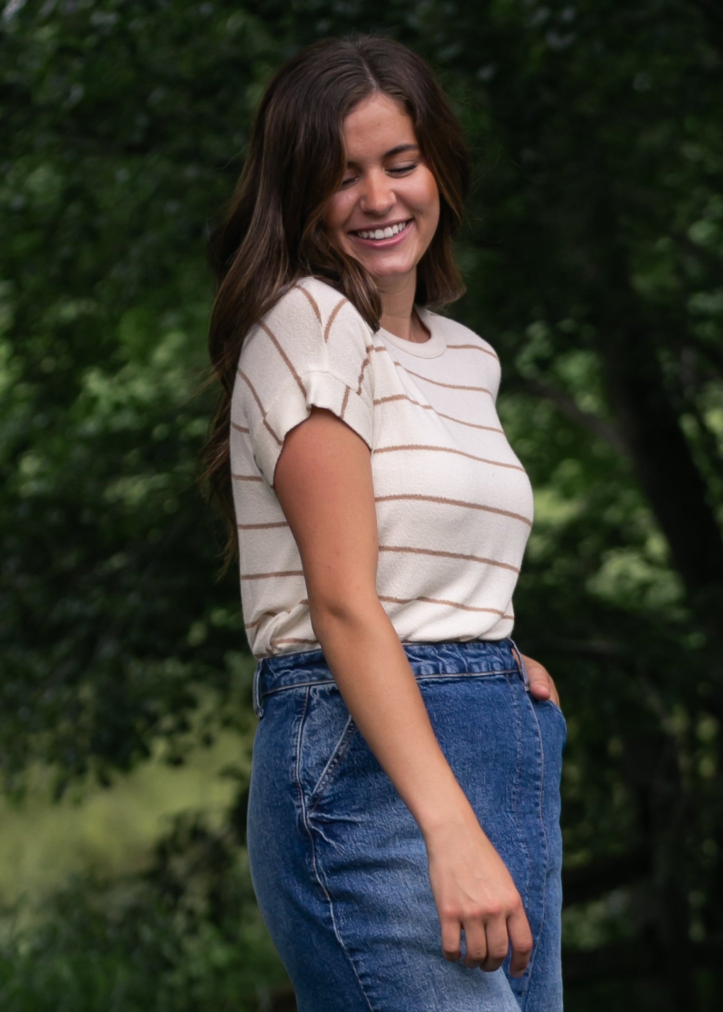Striped Round Neck Knit Top FF Tops
