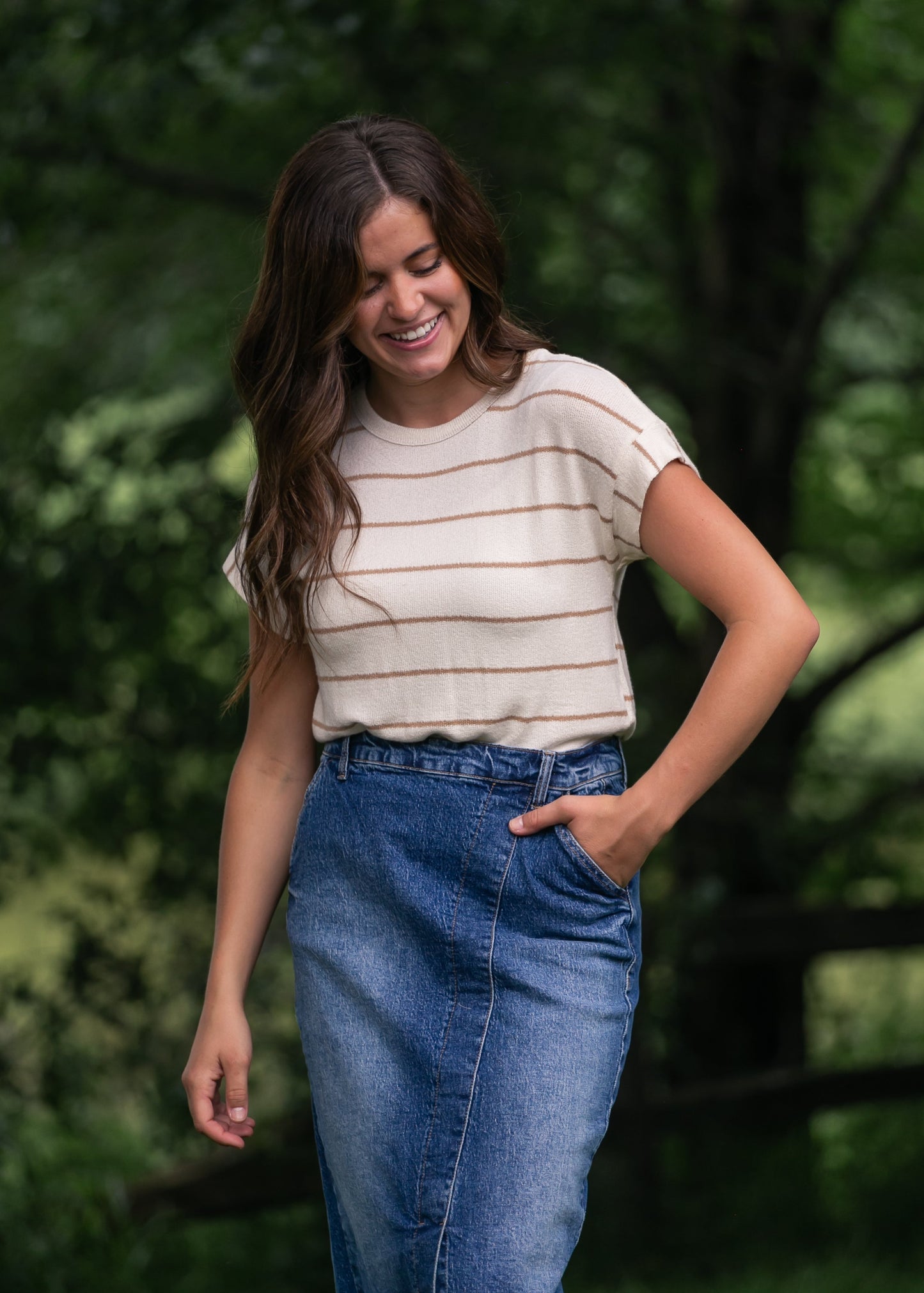 Striped Round Neck Knit Top FF Tops