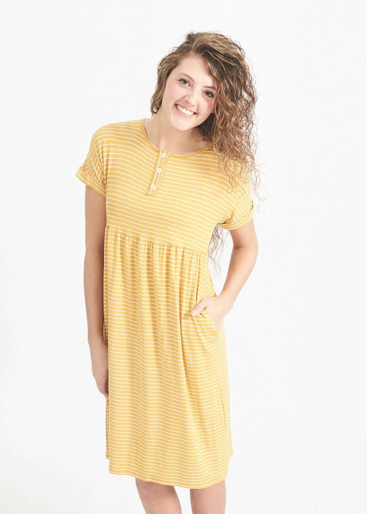Striped Side Pocket Midi Dress-FINAL SALE Dresses