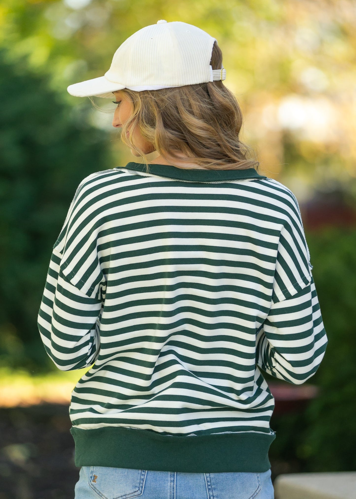 Striped Snap Front Henley Sweatshirt FF Tops