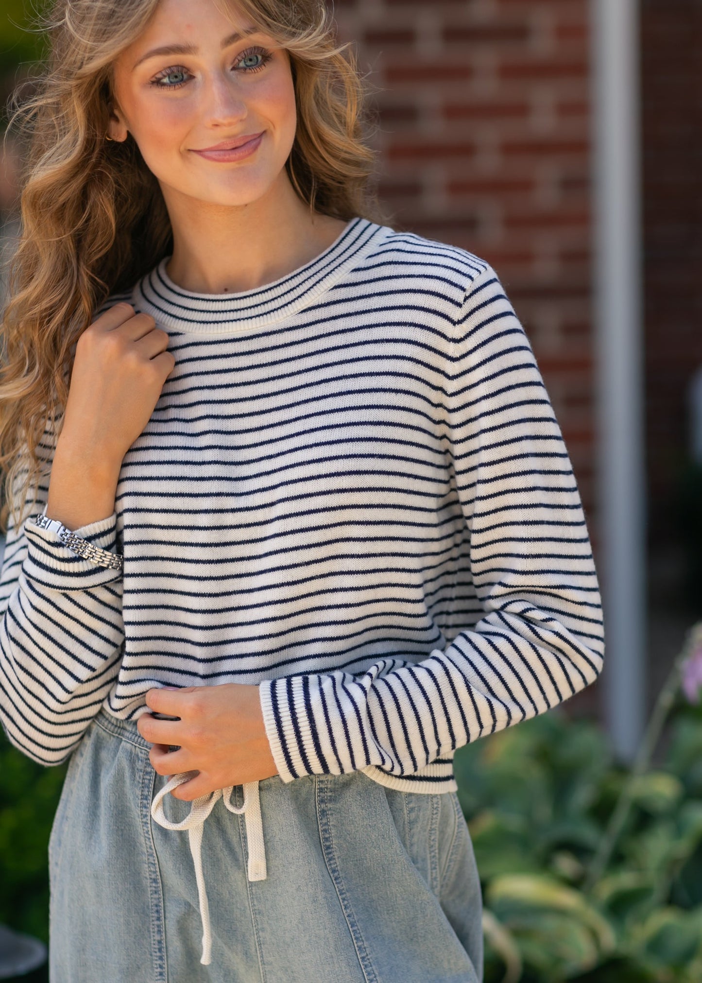 Striped Sweater Long Sleeve Top FF Tops