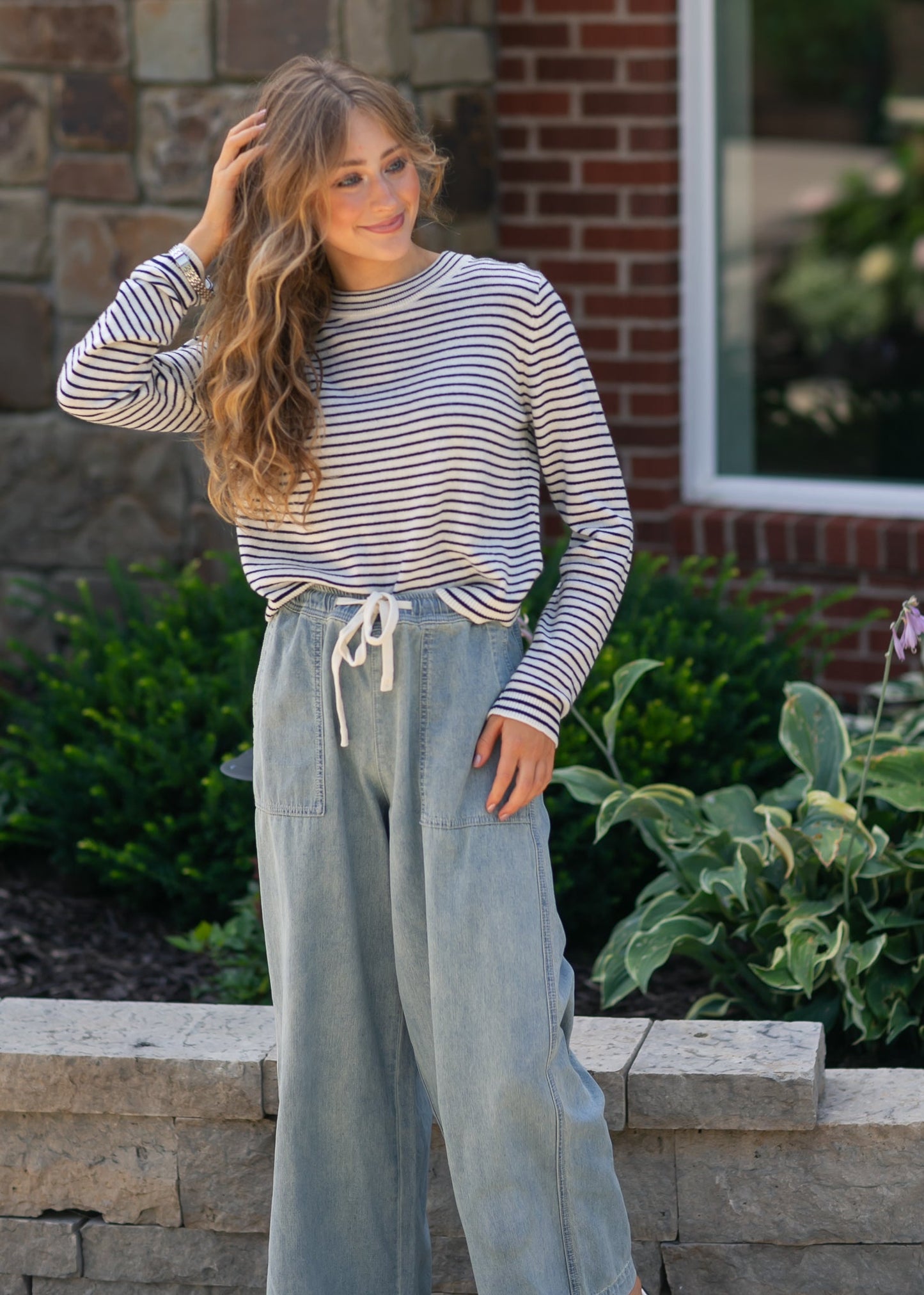 Striped Sweater Long Sleeve Top FF Tops