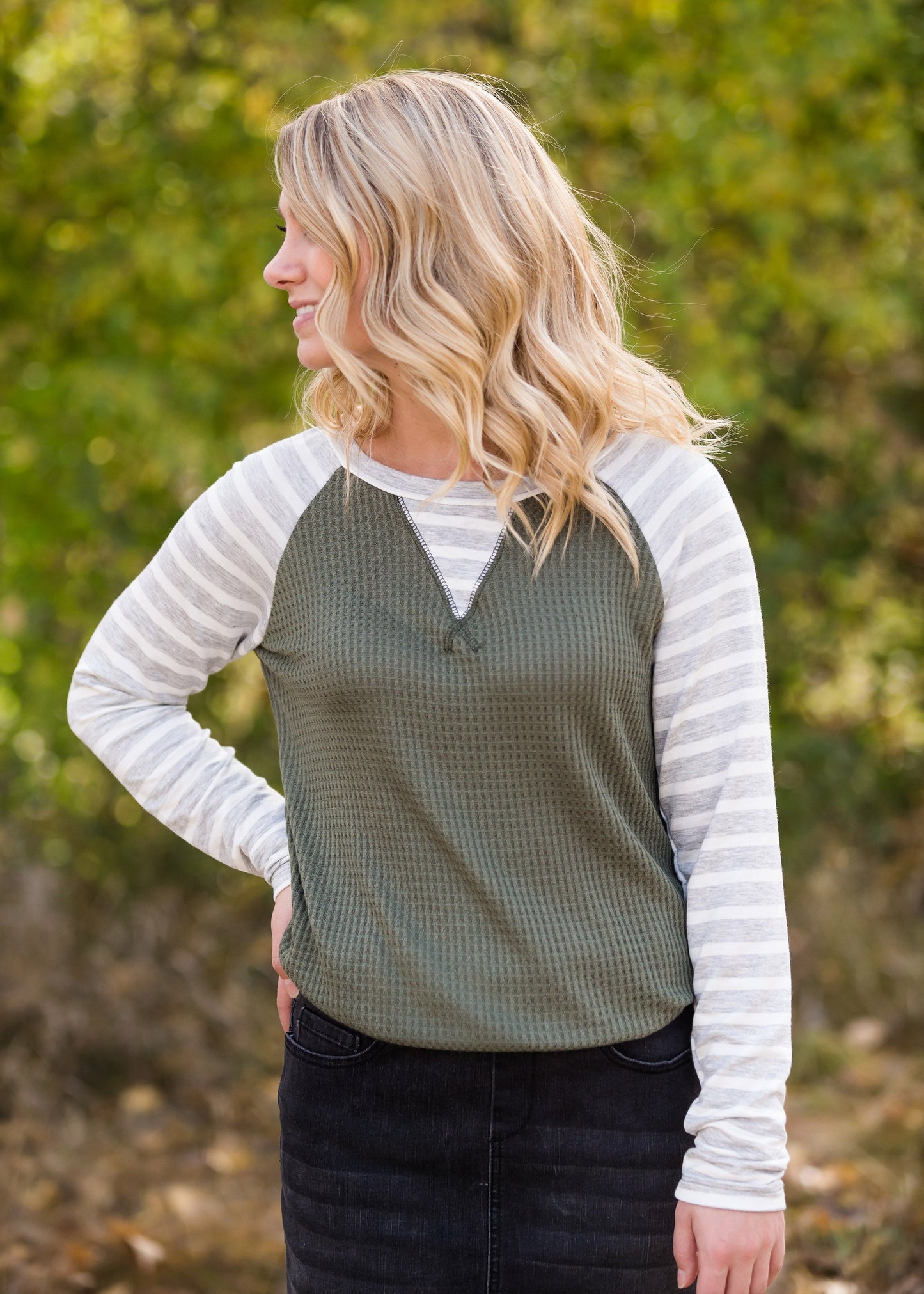 Striped Waffle Knit Raglan Top - FINAL SALE Tops