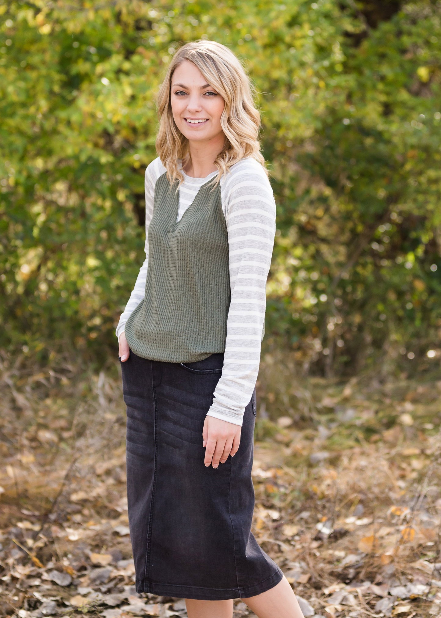 Striped Waffle Knit Raglan Top - FINAL SALE Tops