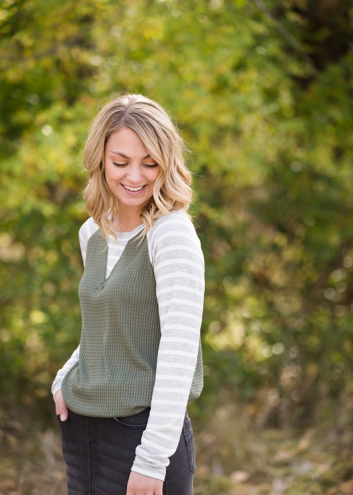 Striped Waffle Knit Raglan Top - FINAL SALE Tops