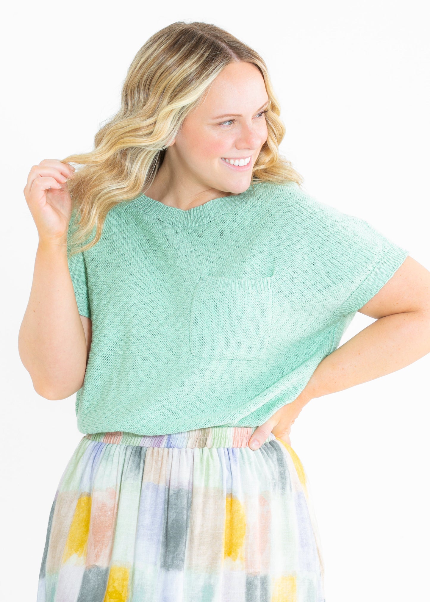 Suki Front Pocket Lightweight Sweater Top FF Tops
