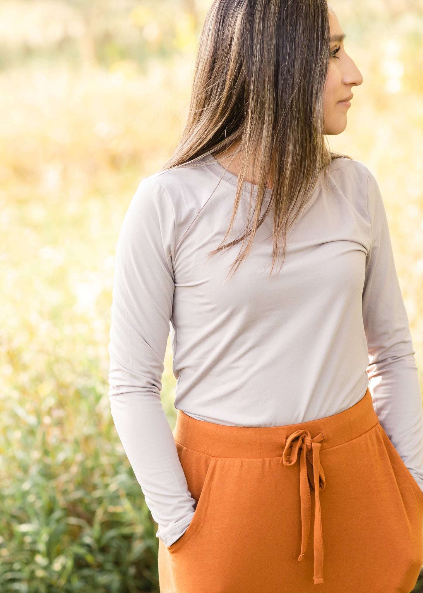 Tan Long Sleeve Round Neck Layering Tee - FINAL SALE Tops