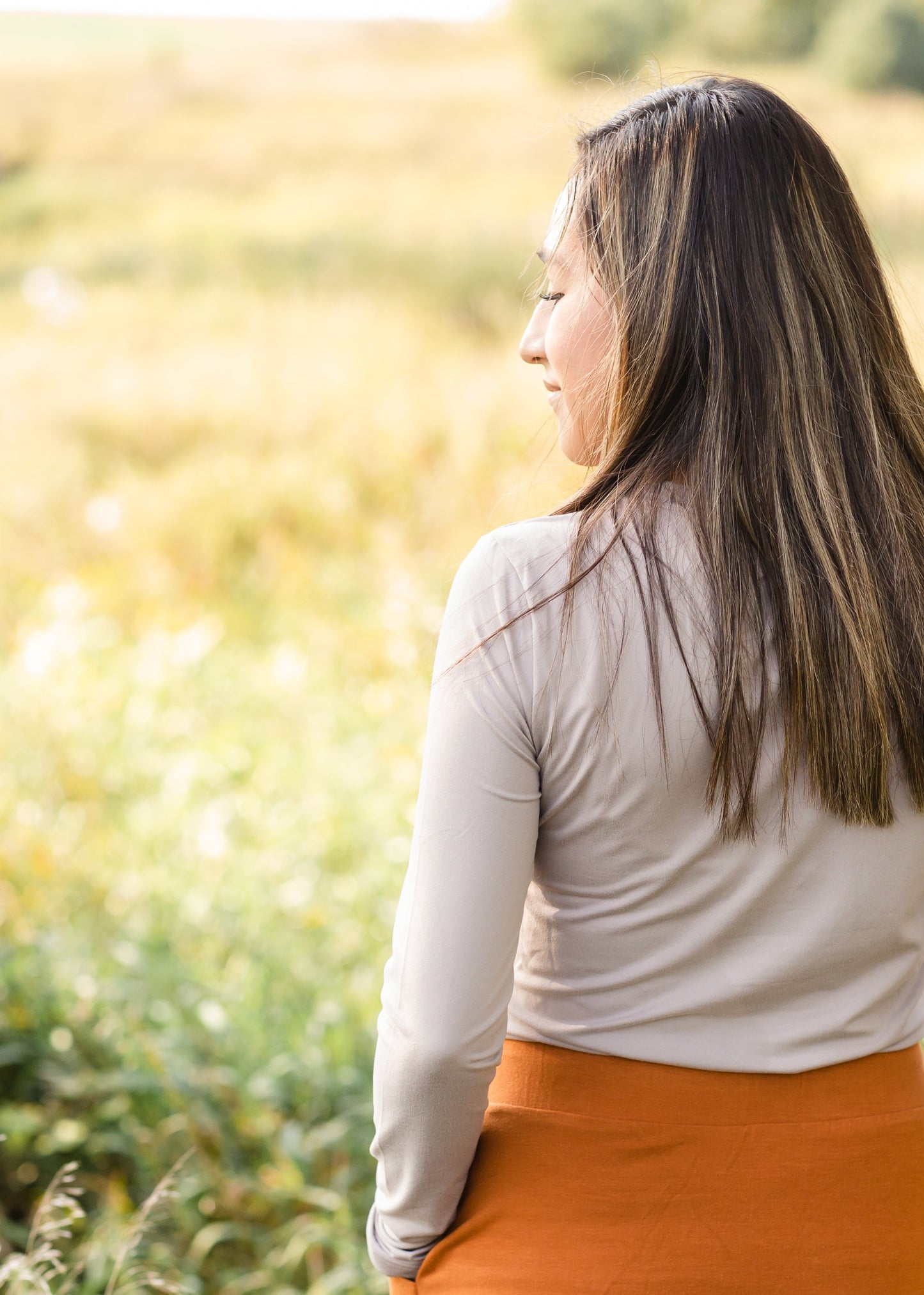 Tan Long Sleeve Round Neck Layering Tee - FINAL SALE Tops