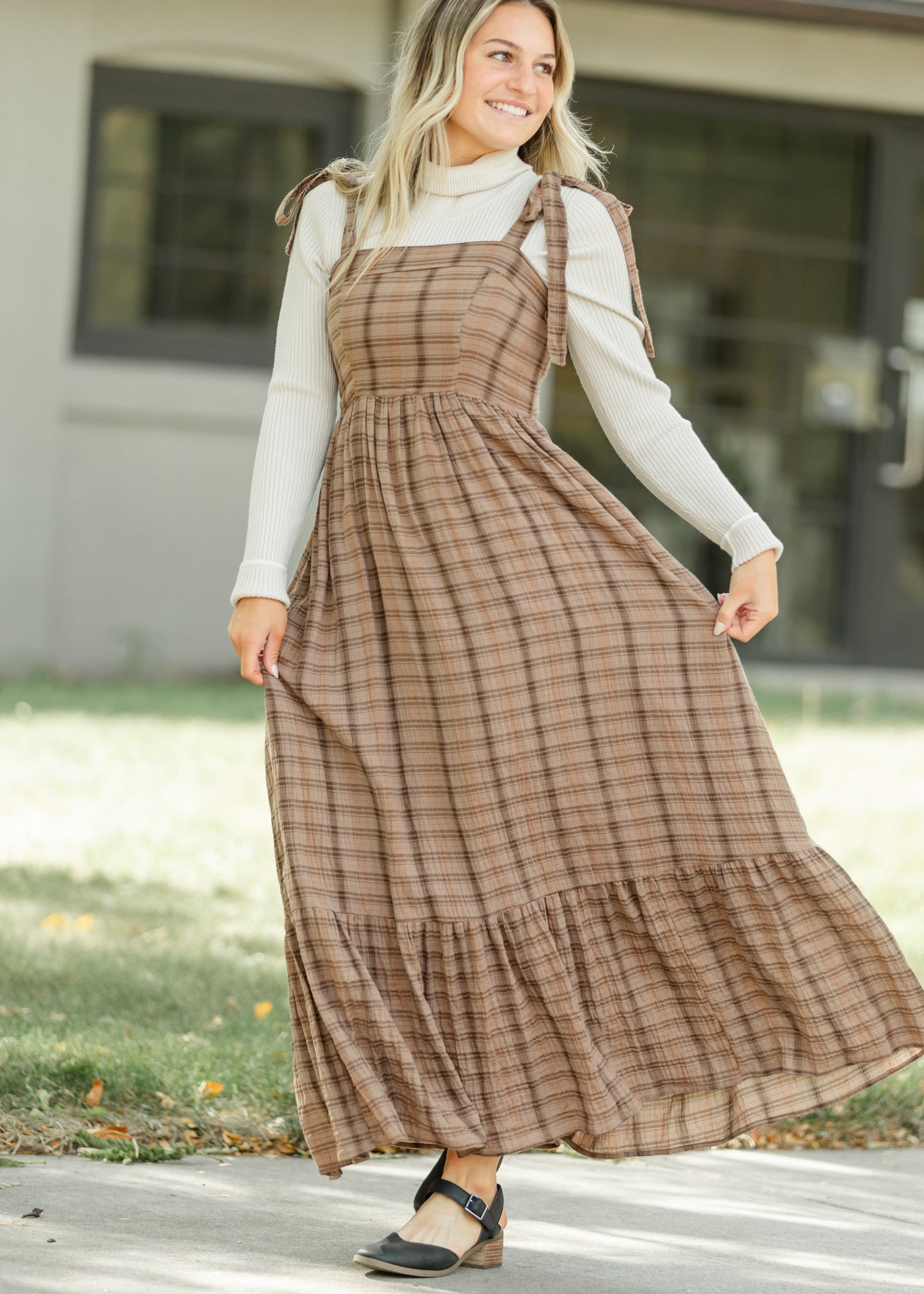 Tartan Plaid Cotton Maxi Dress FF Dresses