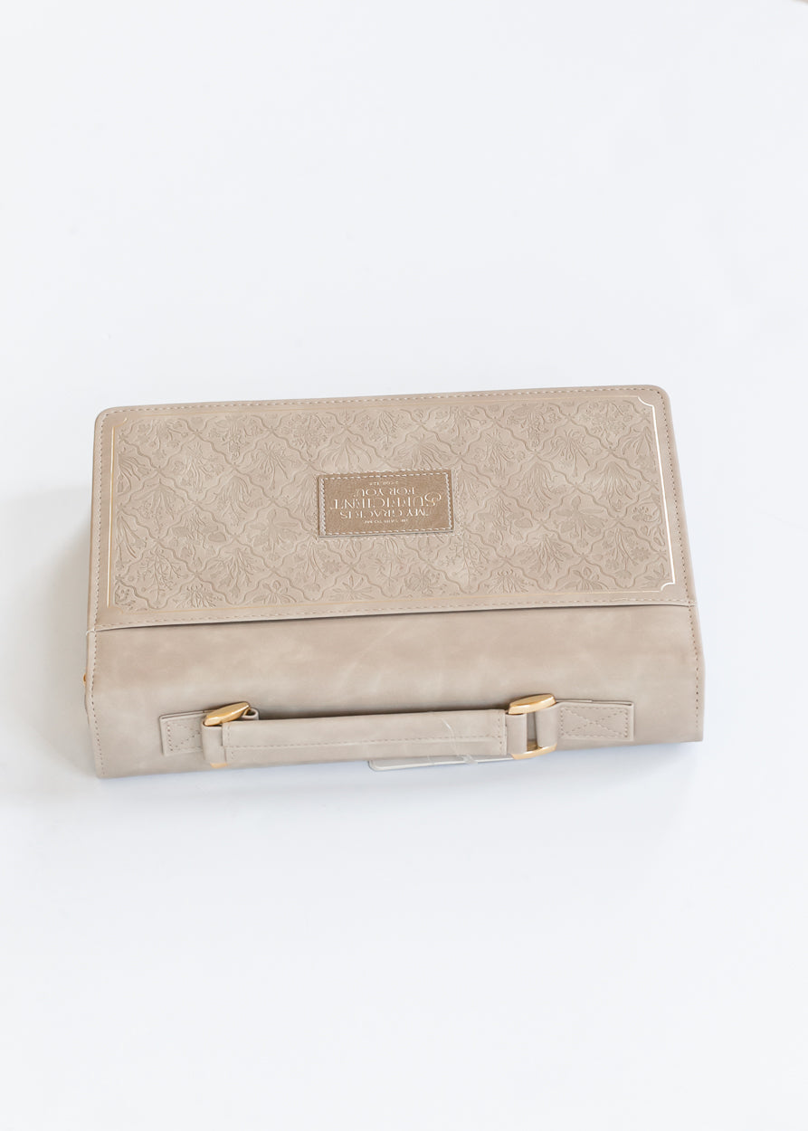 Taupe Bible Cover 2 Corinthians 12:9 Gifts