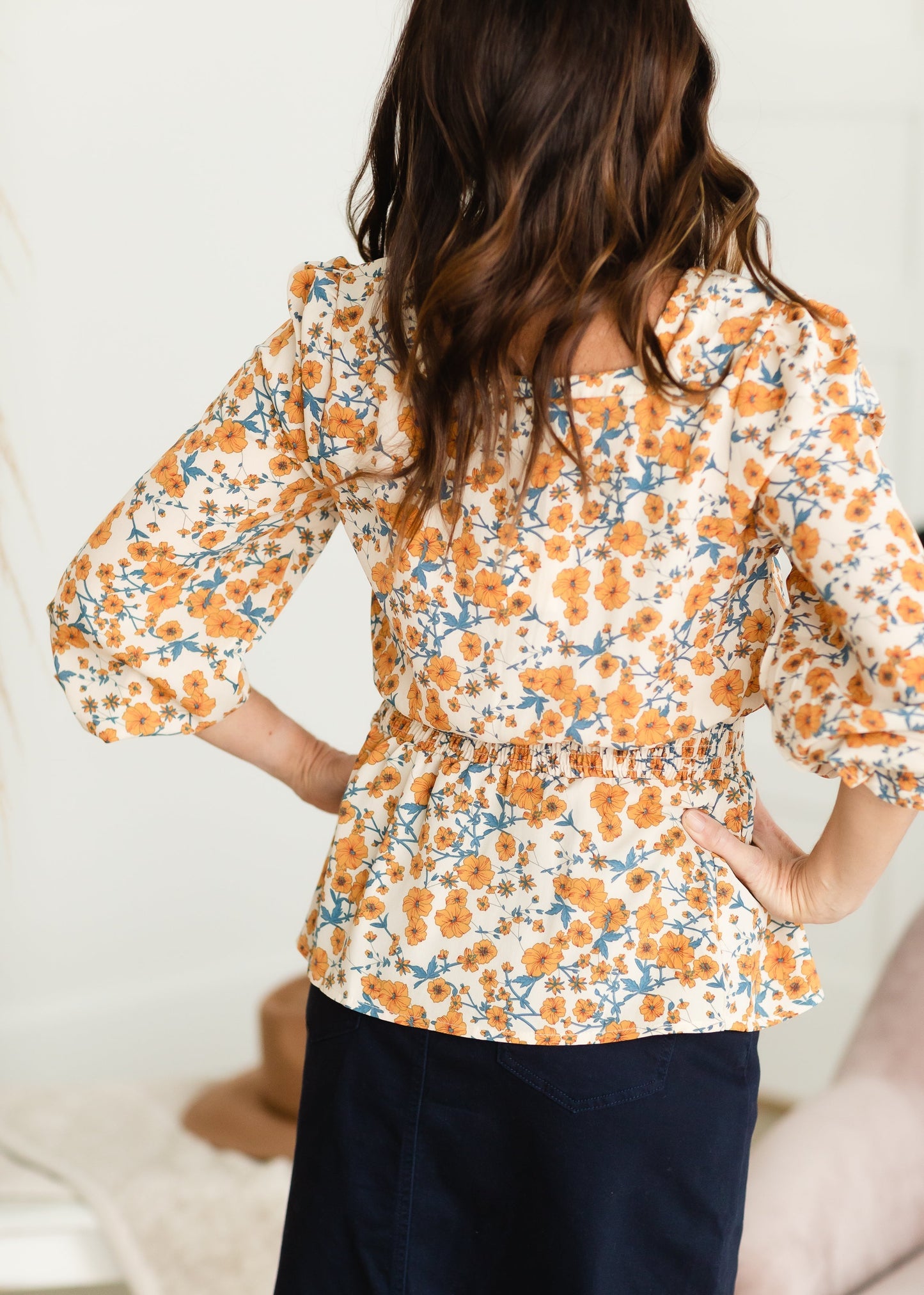 Taupe Square Neck Floral Top - FINAL SALE Tops