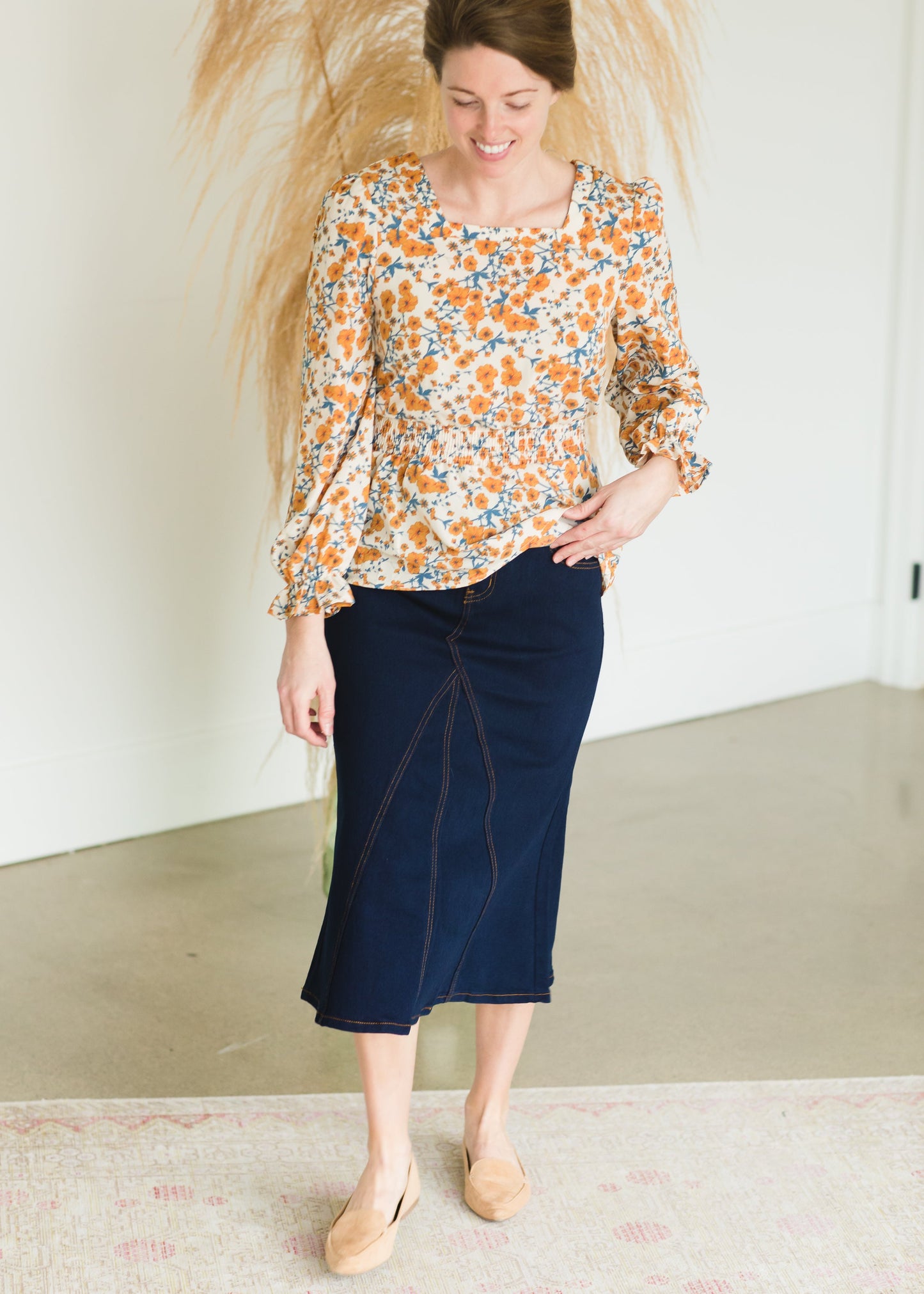 Taupe Square Neck Floral Top - FINAL SALE Tops