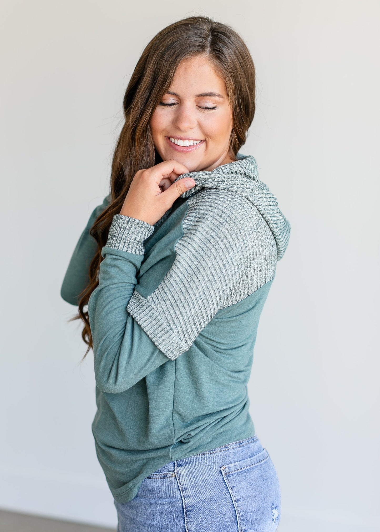Teal Long Sleeve Lightweight Hoodie FF Tops