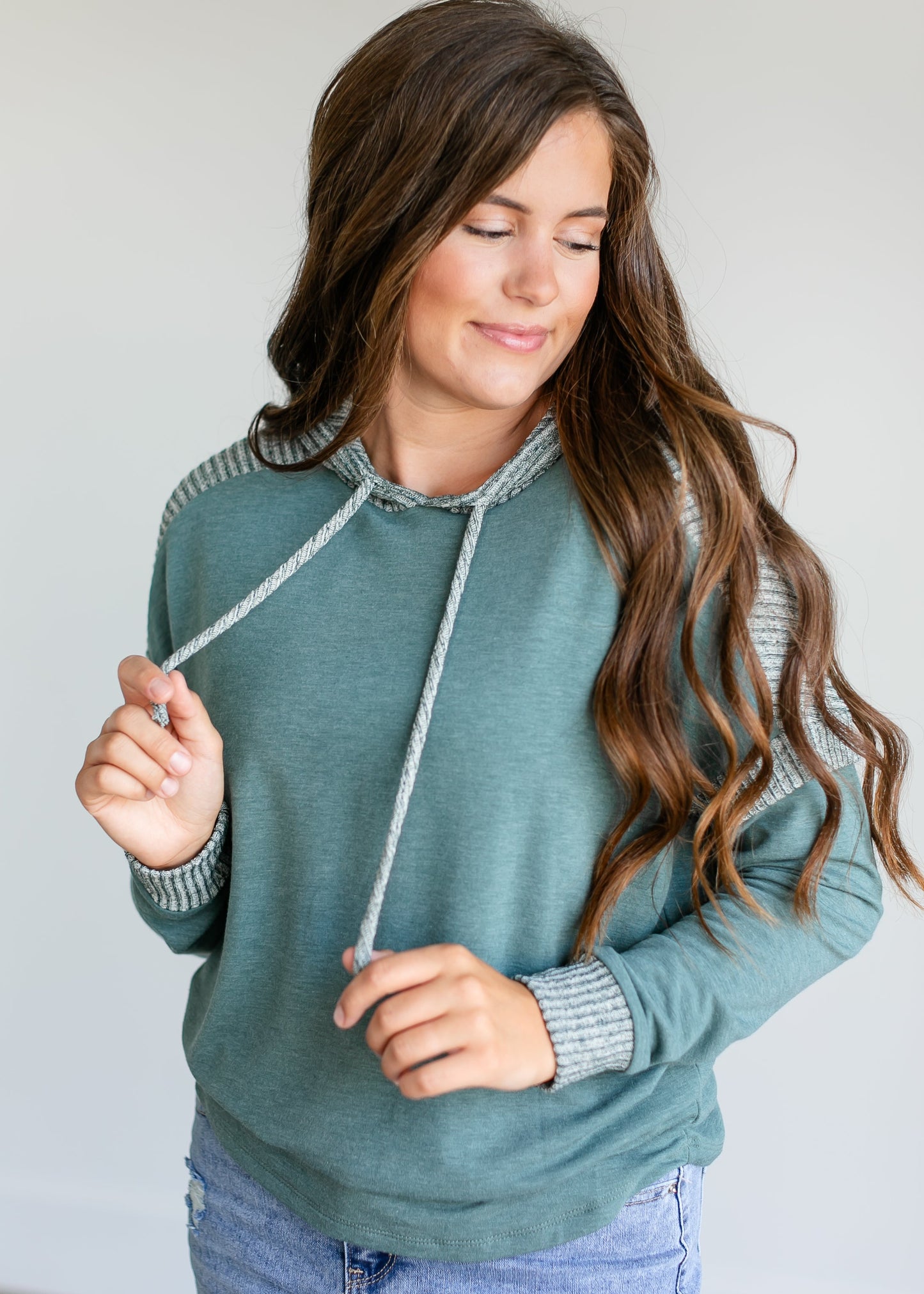 Teal Long Sleeve Lightweight Hoodie FF Tops