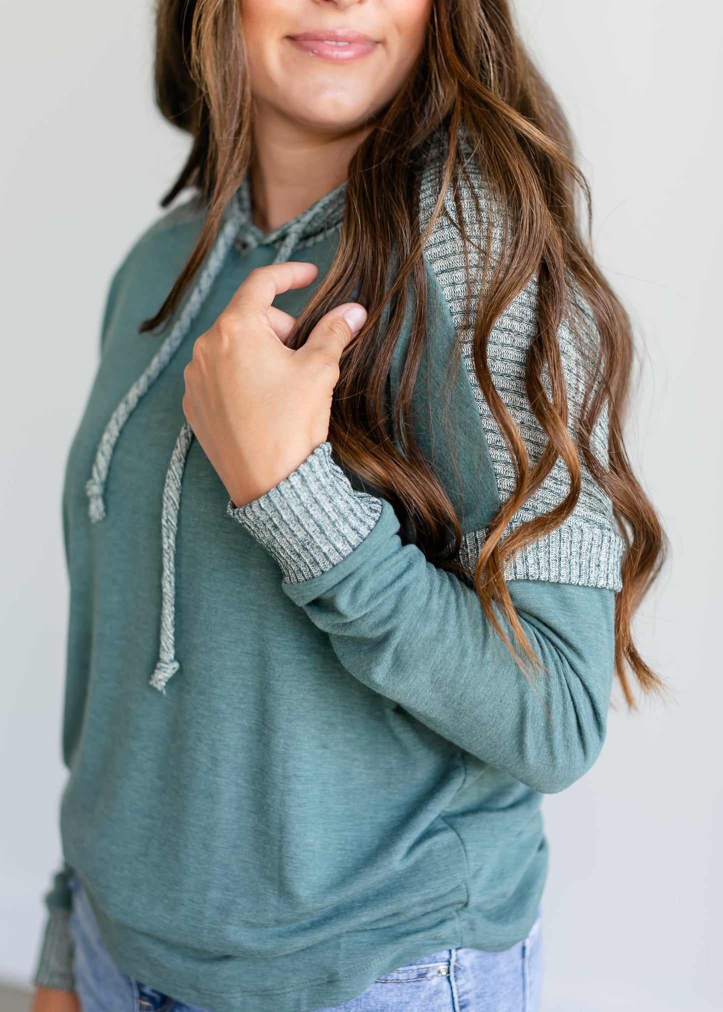 Teal Long Sleeve Lightweight Hoodie FF Tops