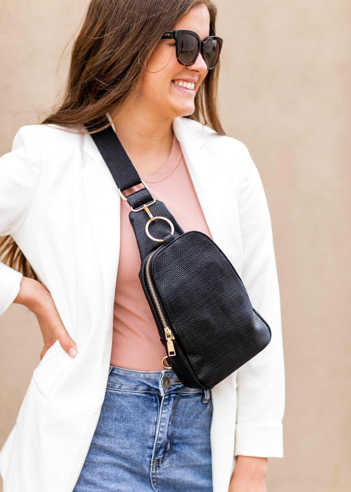 Textured Coated Canvas Sling Backpack Accessories Black