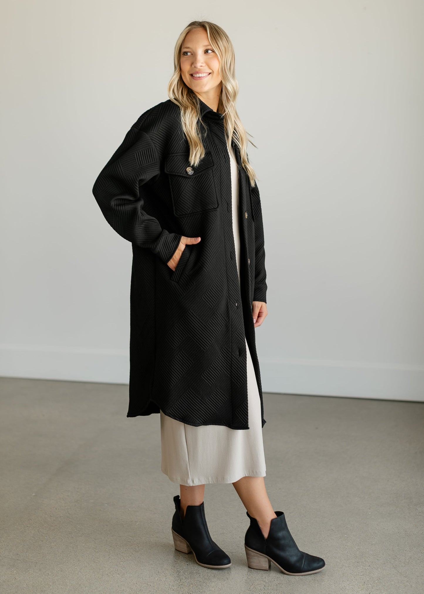 Textured Duster Long Shacket FF Tops