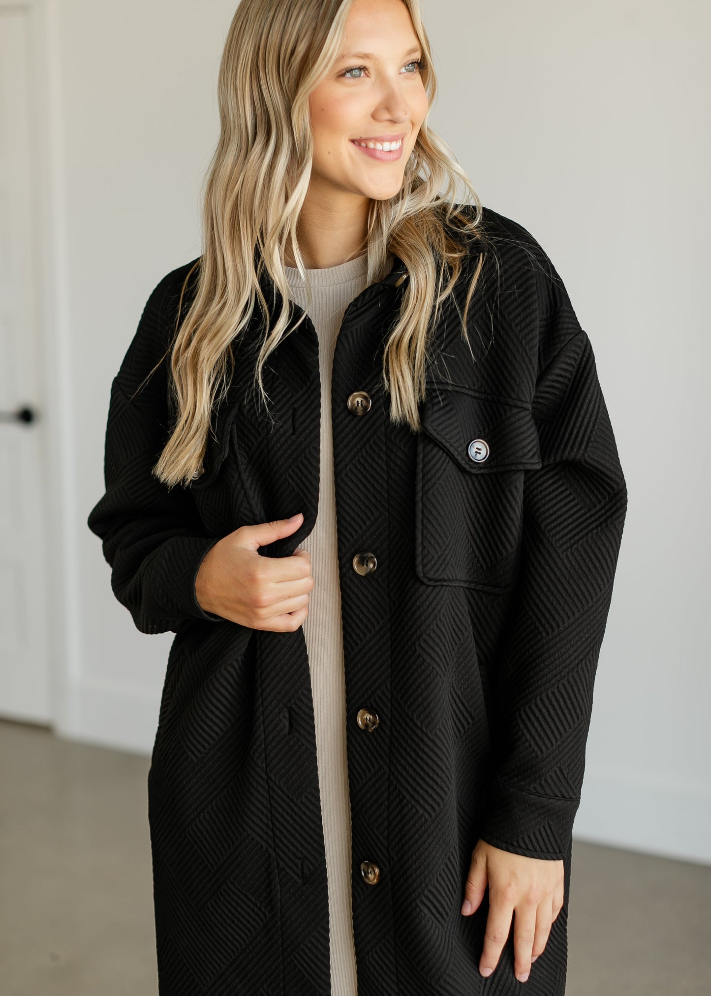 Textured Duster Long Shacket FF Tops