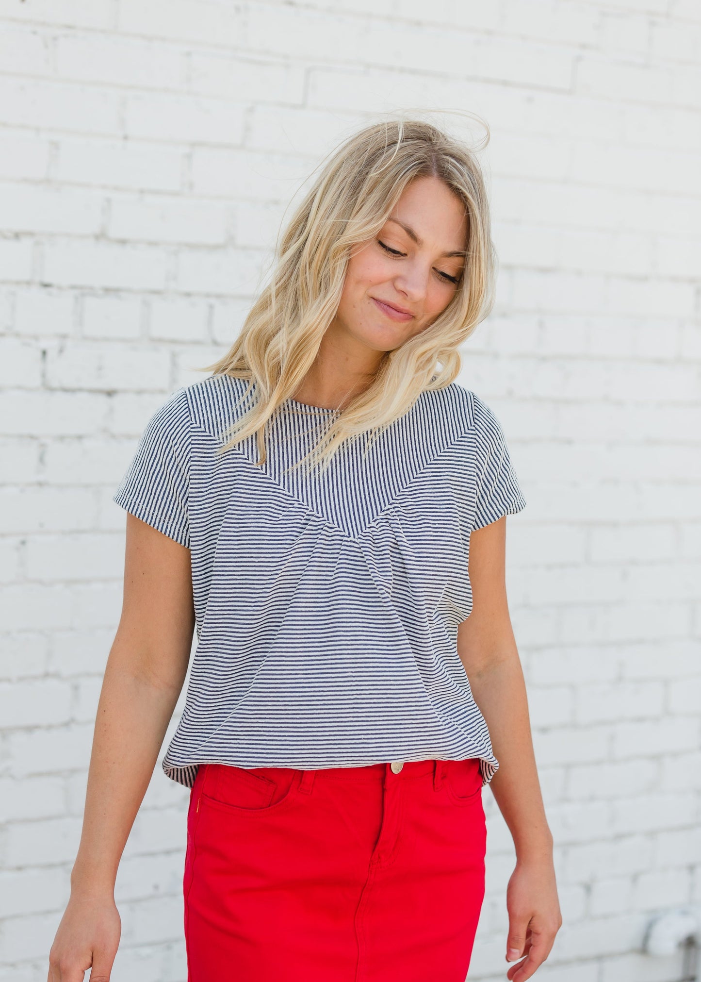 Textured Striped Blue Short Sleeve Tee - FINAL SALE Tops
