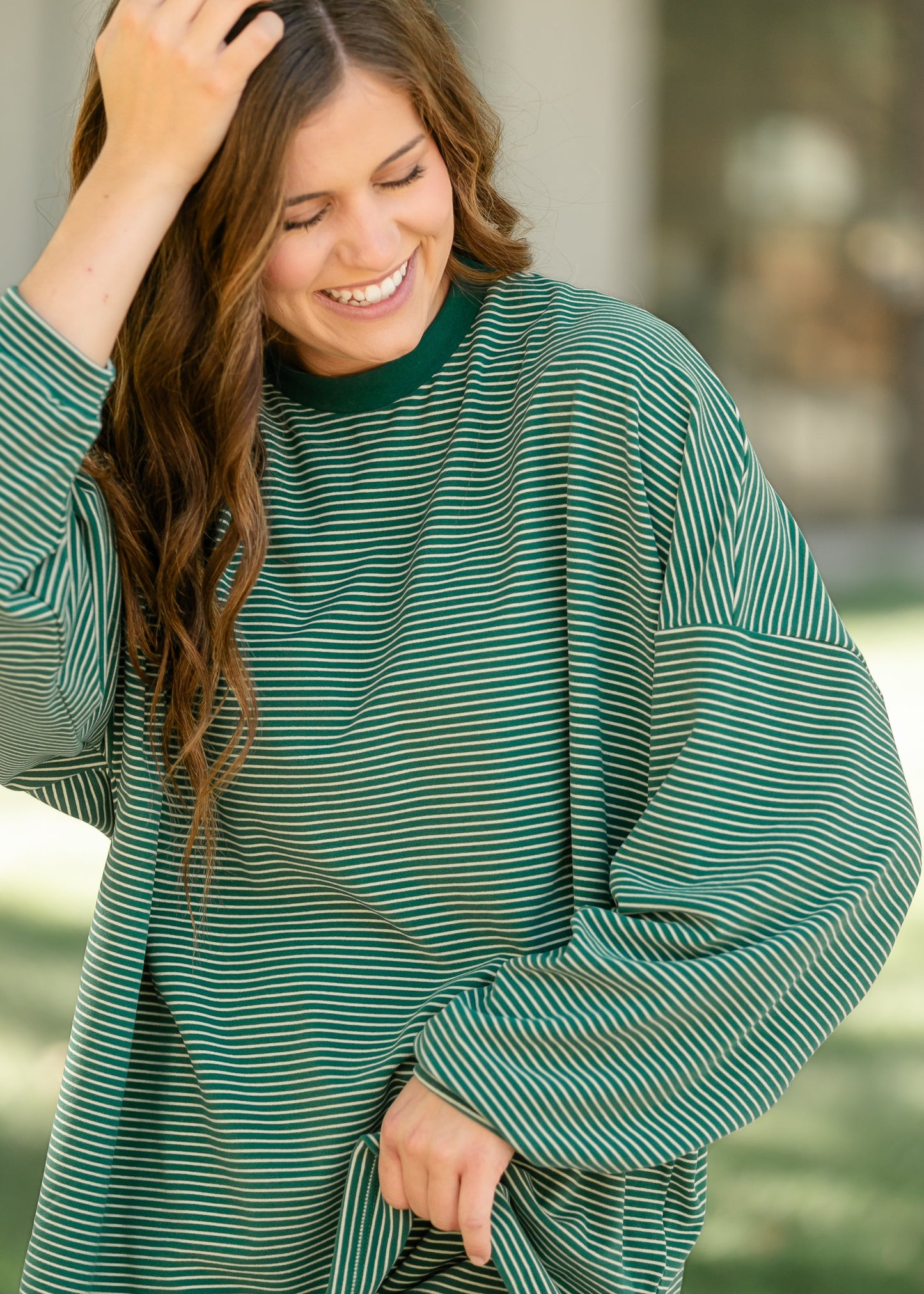 Things Between® Levi Green Striped Top FF Tops