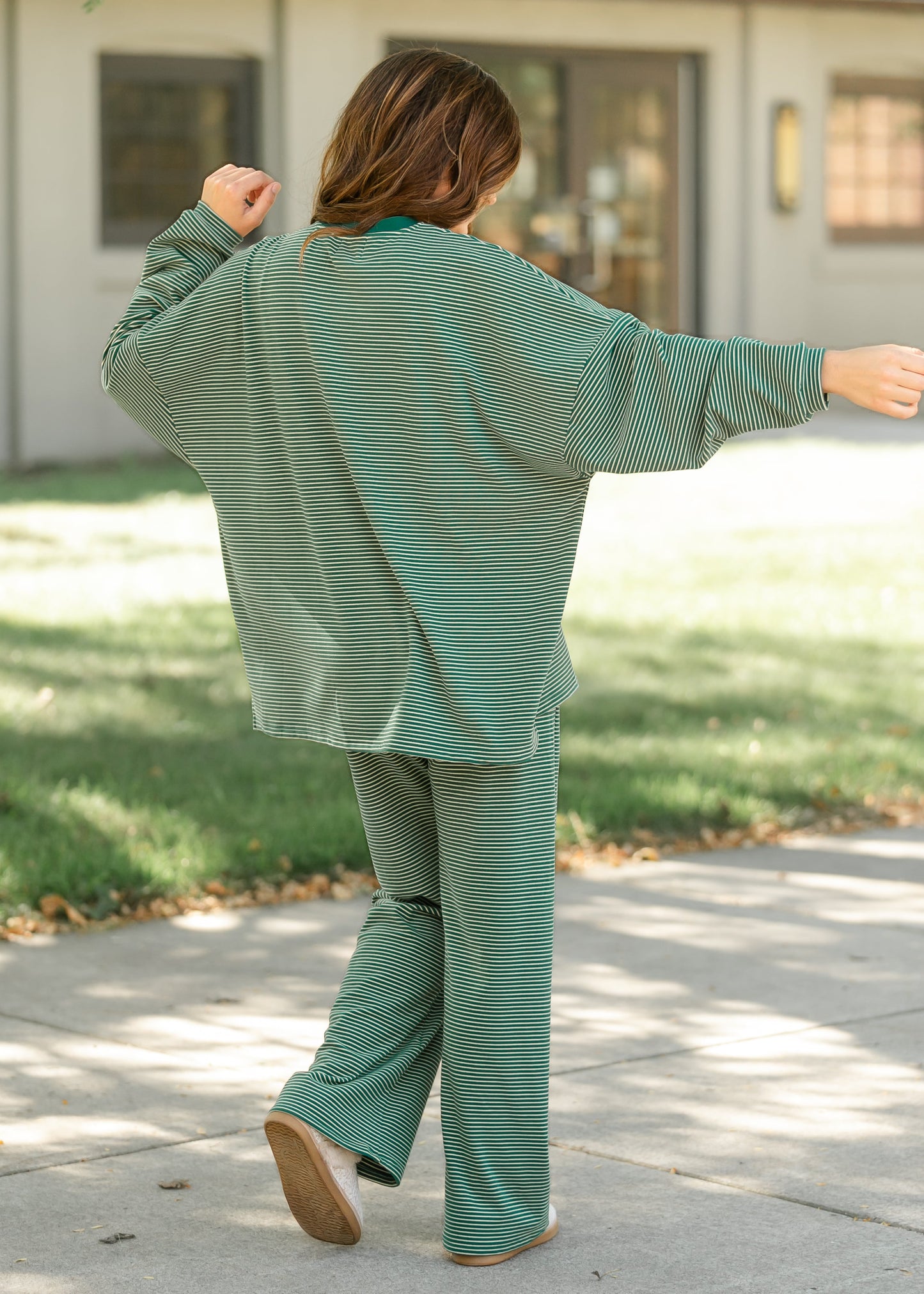 Things Between® Levi Green Striped Top FF Tops