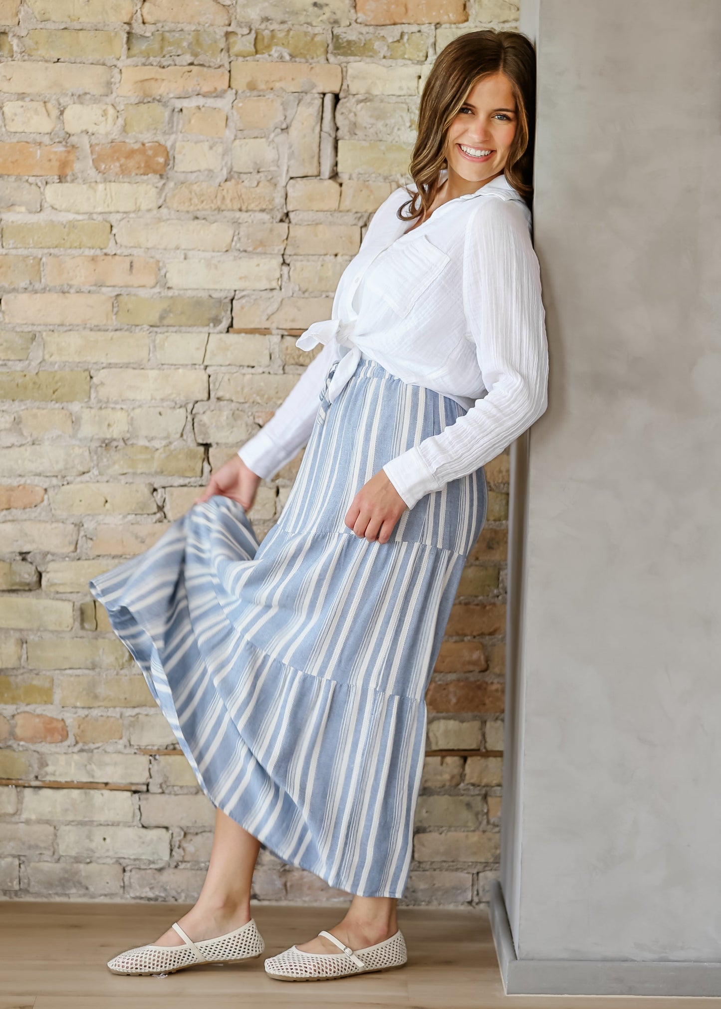 Thread & Supply® Benny Linen Blend Striped Skirt FF Skirts